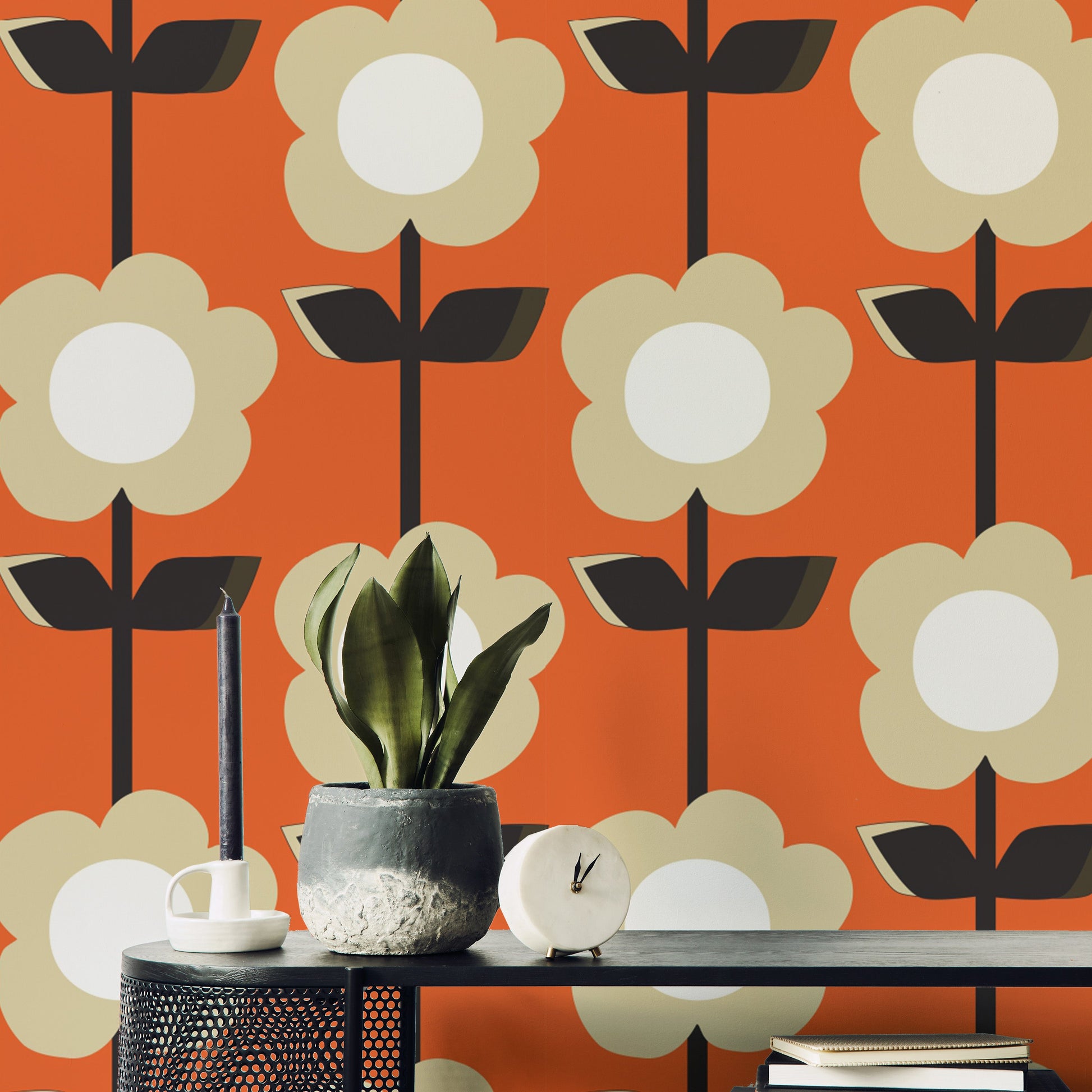 Retro Flower Orange Wallpaper for a retro touch