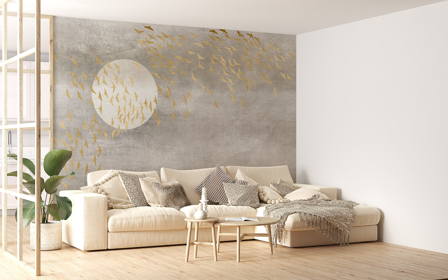 Golden Birds Flying in Sky Wallpaper Murals - Giffywalls