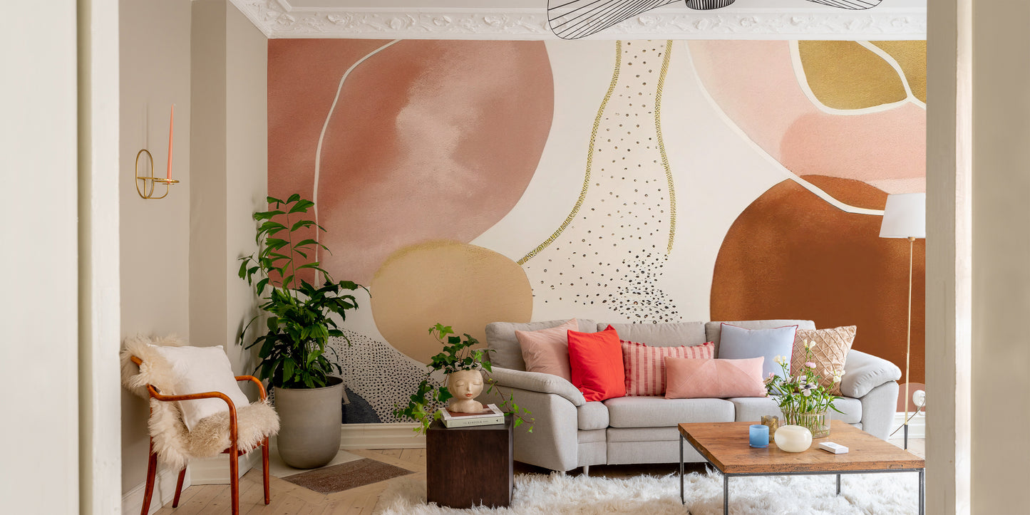 Abstract Gold and Pink Artistic Wall Mural