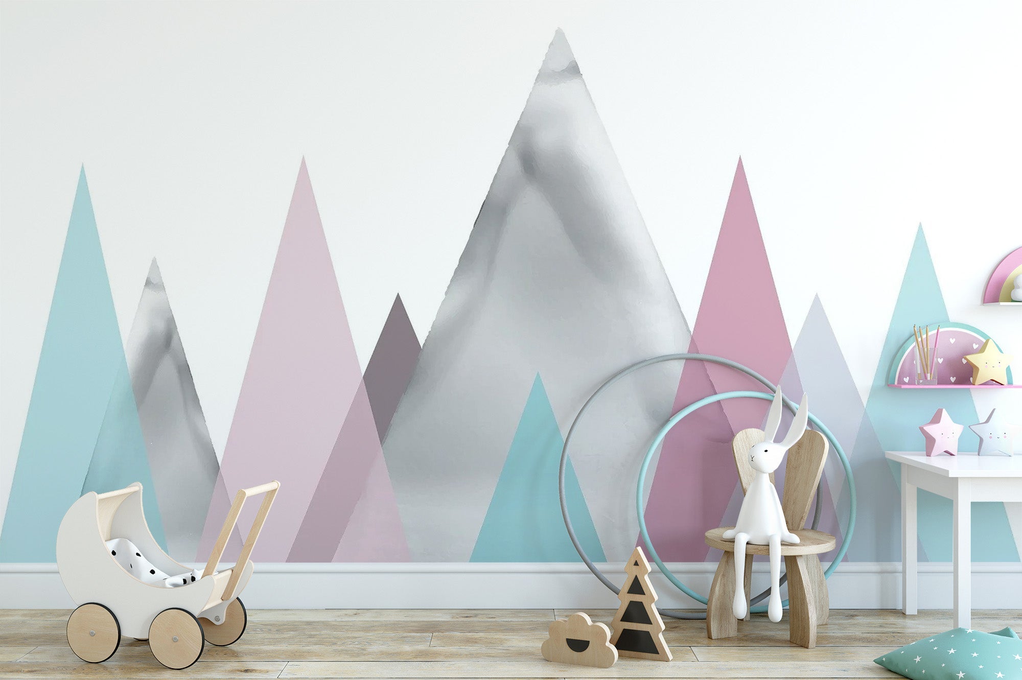 Kids Pastel Mountains Wallpaper Mural - Giffywalls