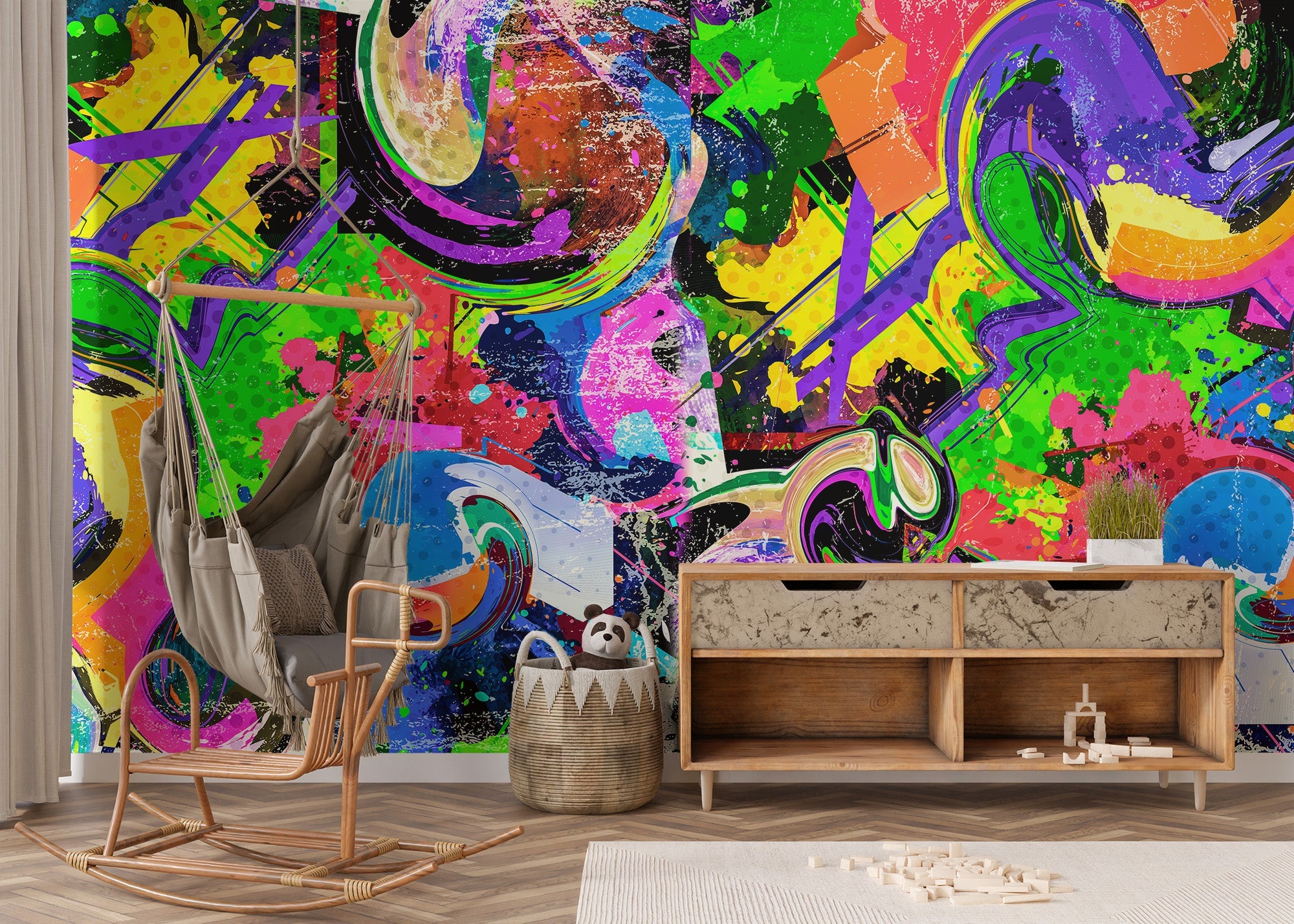 Vibrant splash graffiti wallpaper for modern interiors.