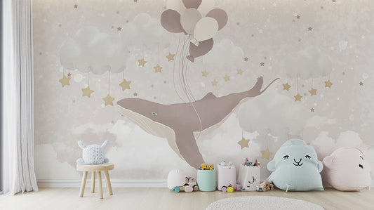 Whale wallpaper for nursery decor
