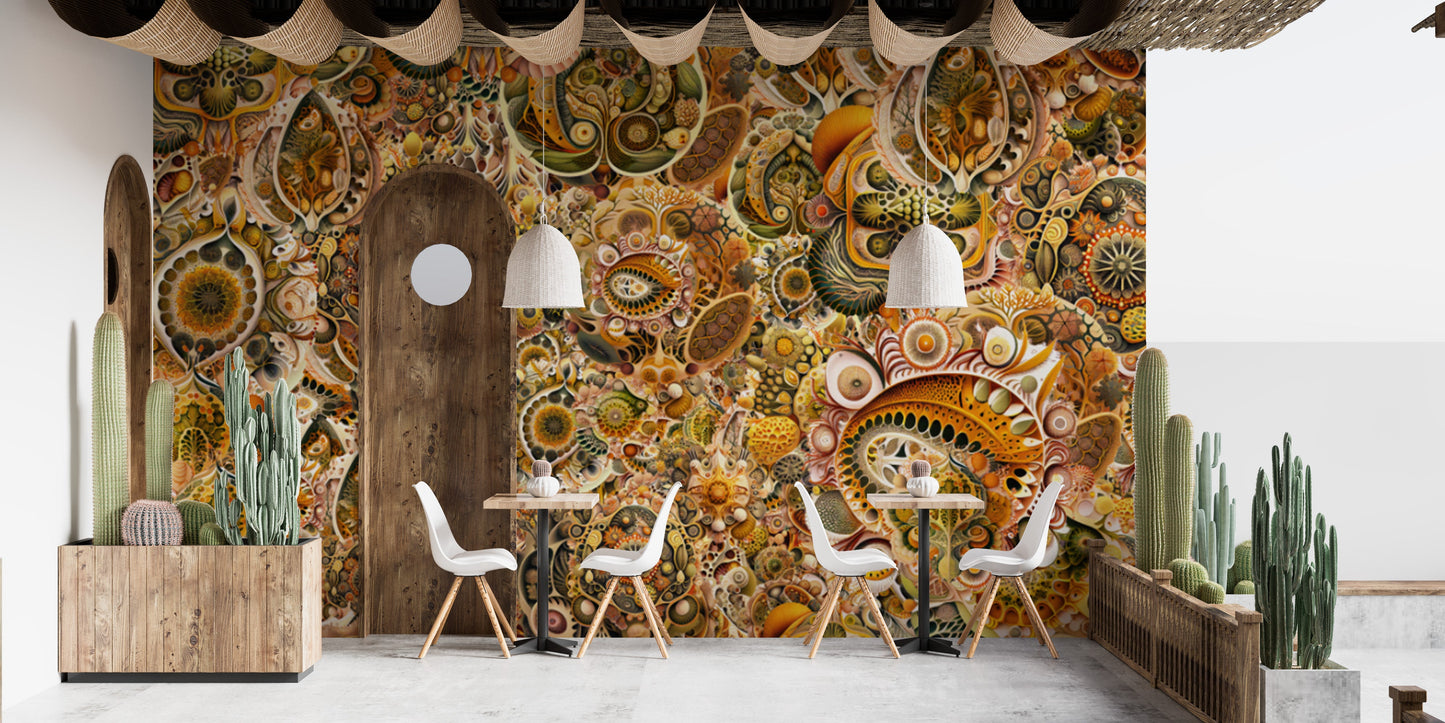 Yellow Brown Abstract Haeckel Wallpaper Murals - Giffywalls