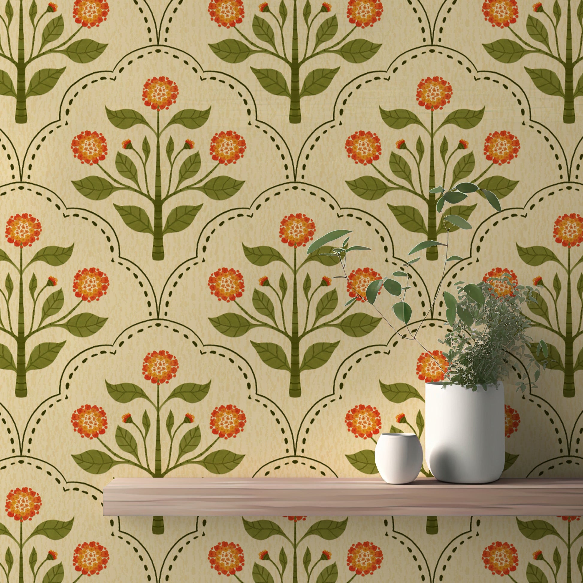 Stylish wallpaper featuring orange blossoms
