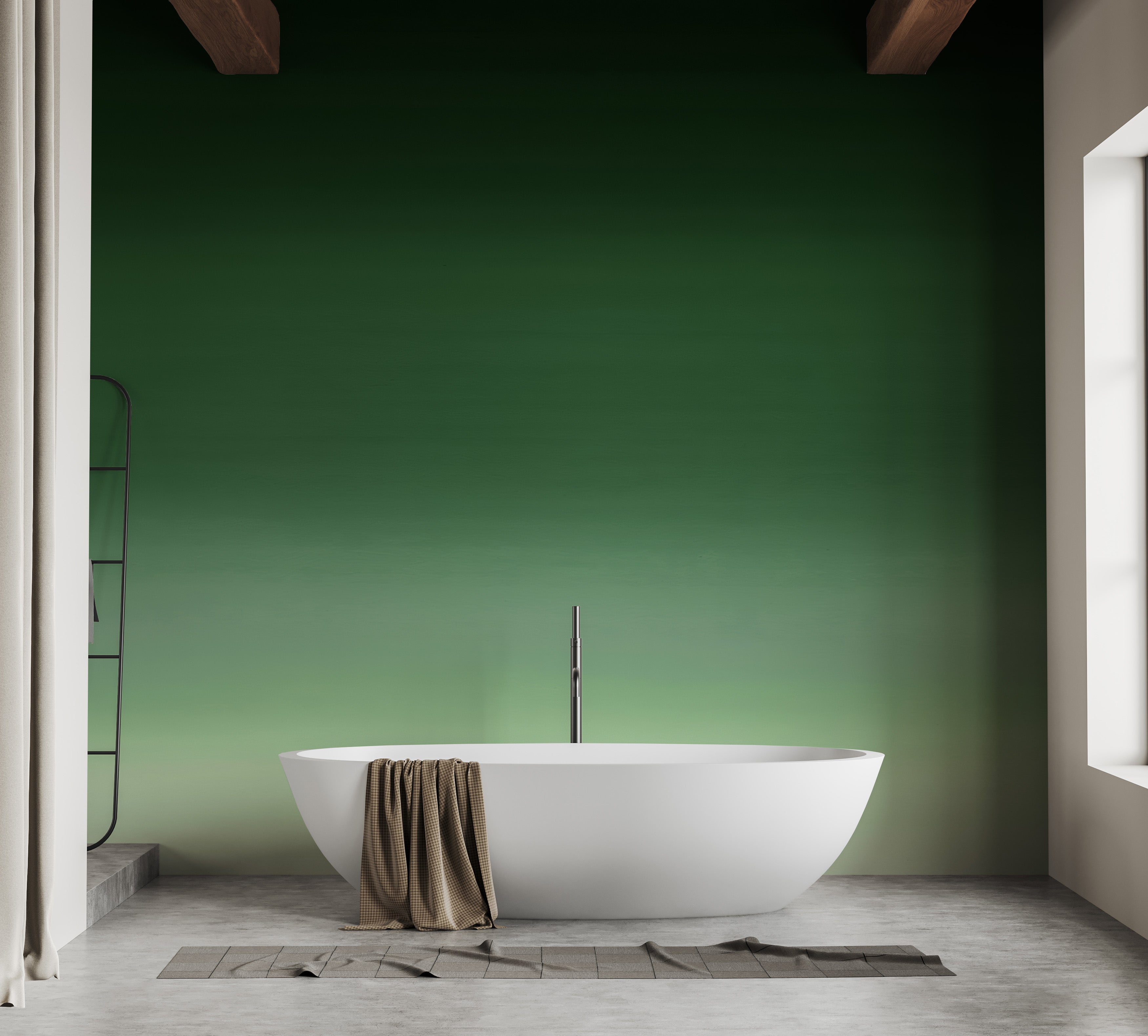 Emerald whisper gradient wallpaper for a serene bathroom oasis.