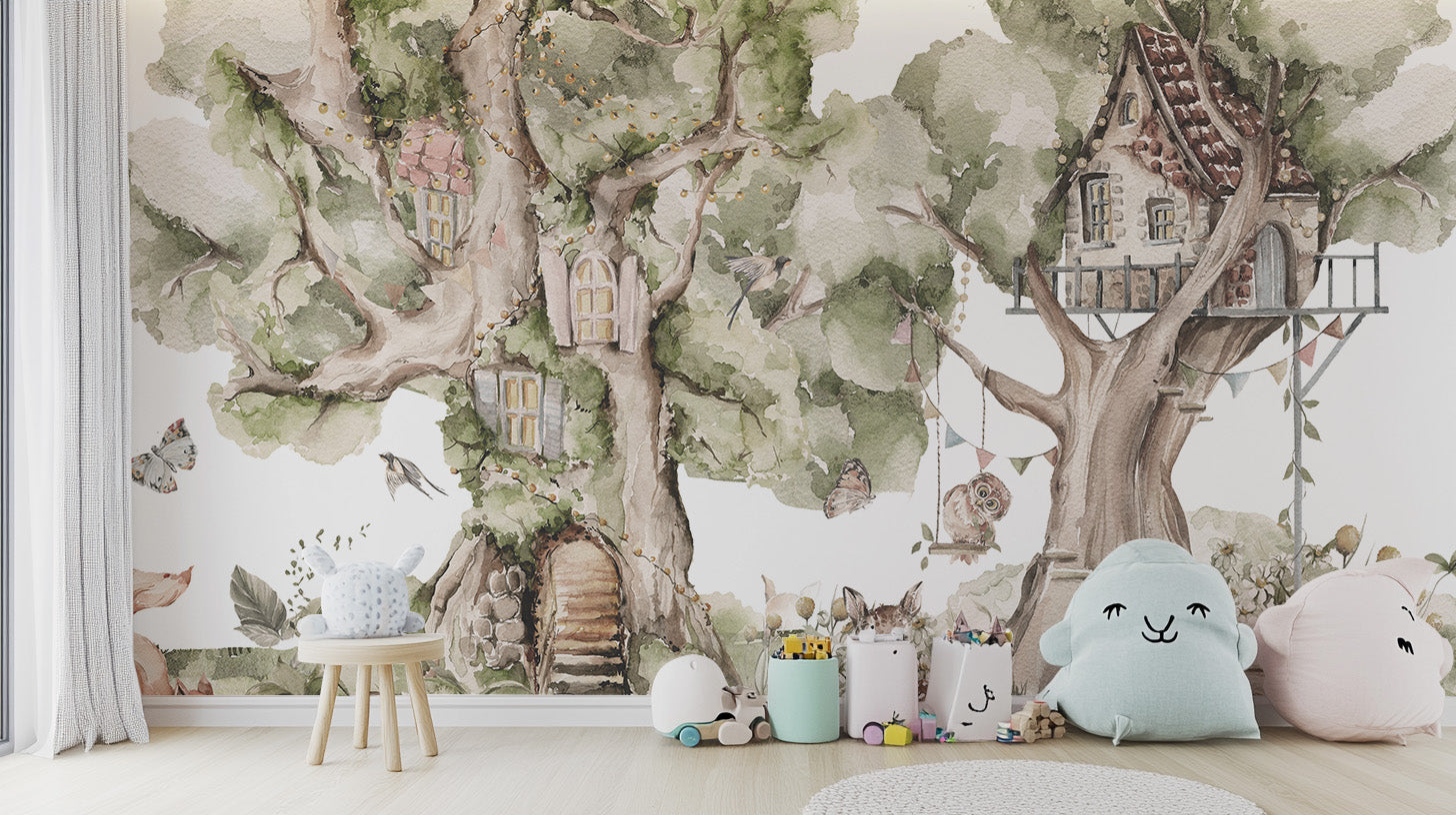 Critter Cottage wallpaper for playful playroom vibes