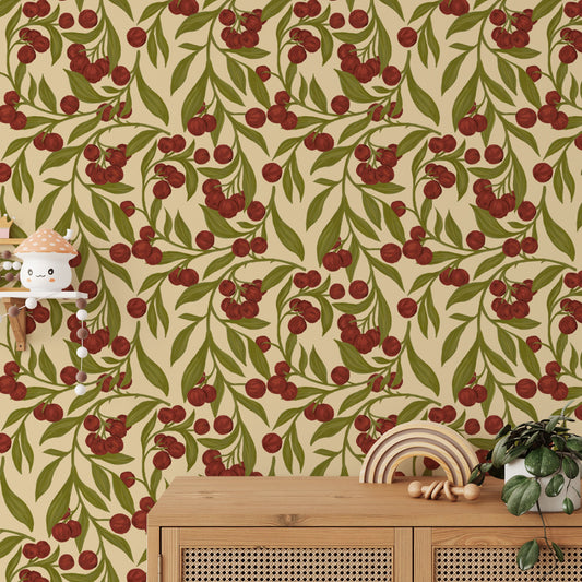 Vibrant autumn berries red wallpaper for cozy seasonal decor.
