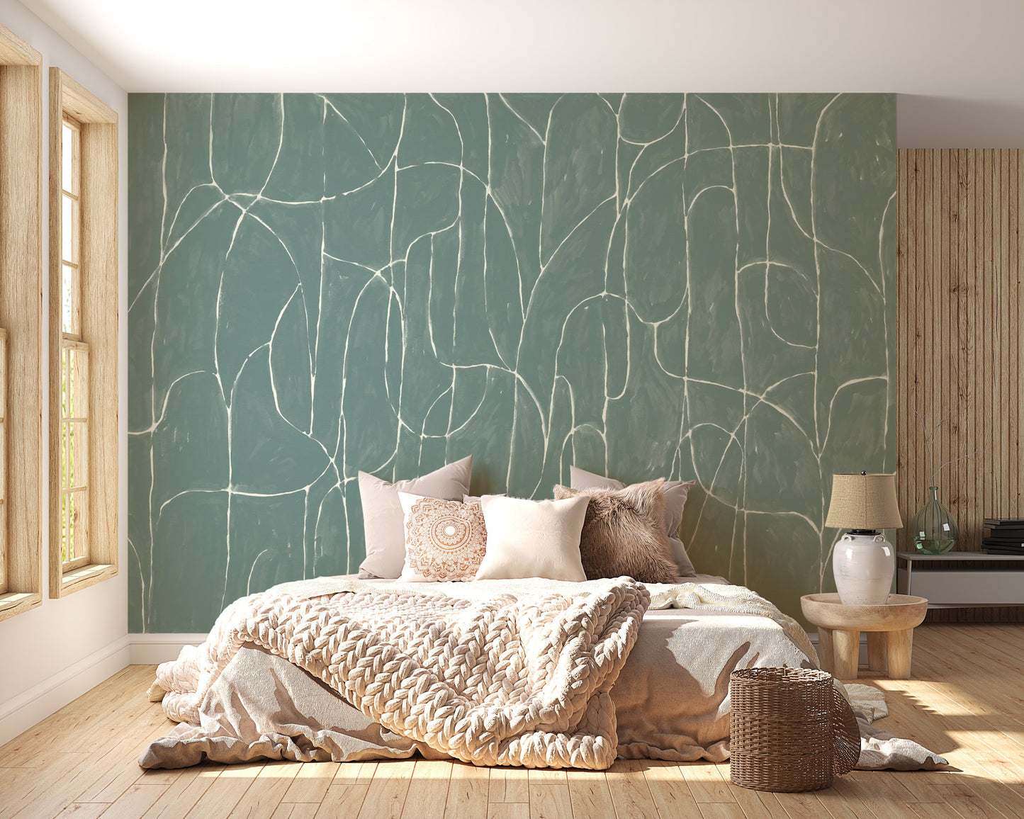 Tranquil jade blue beach wall mural for interiors