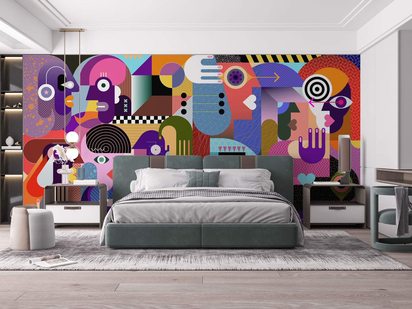 Modern Abstract Faces Wall Mural - Giffywalls