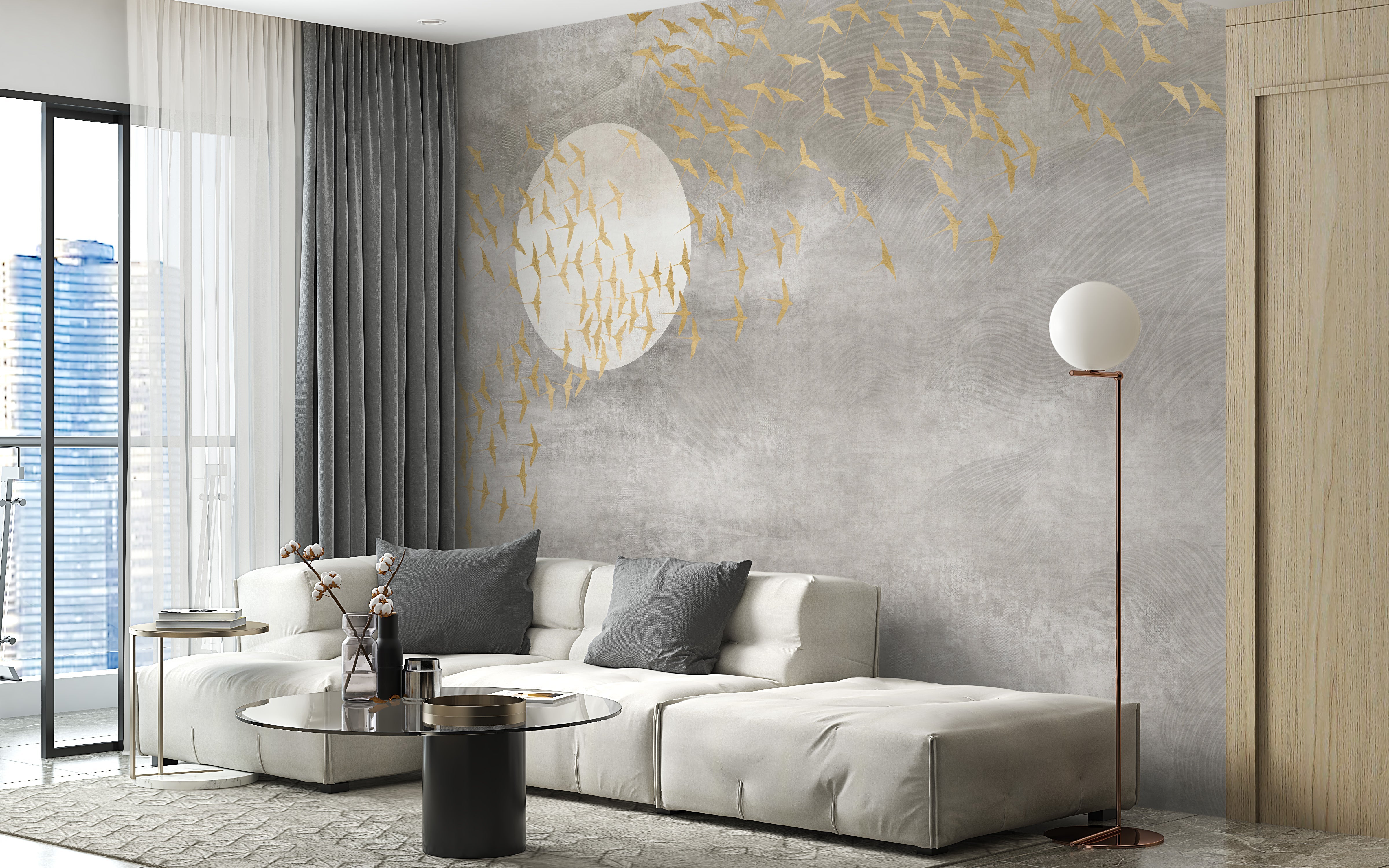 Golden Birds Flying in Sky Wallpaper Murals - Giffywalls