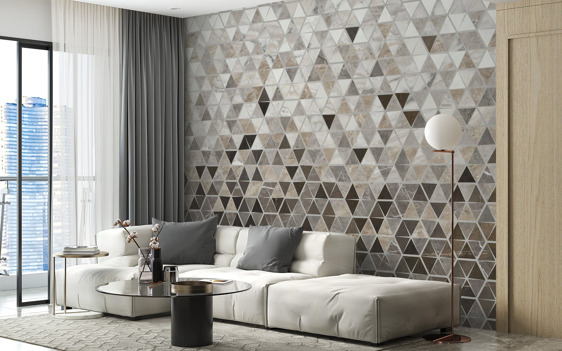 Sepia Triangle Tiles Wallpaper Mural - Giffywalls