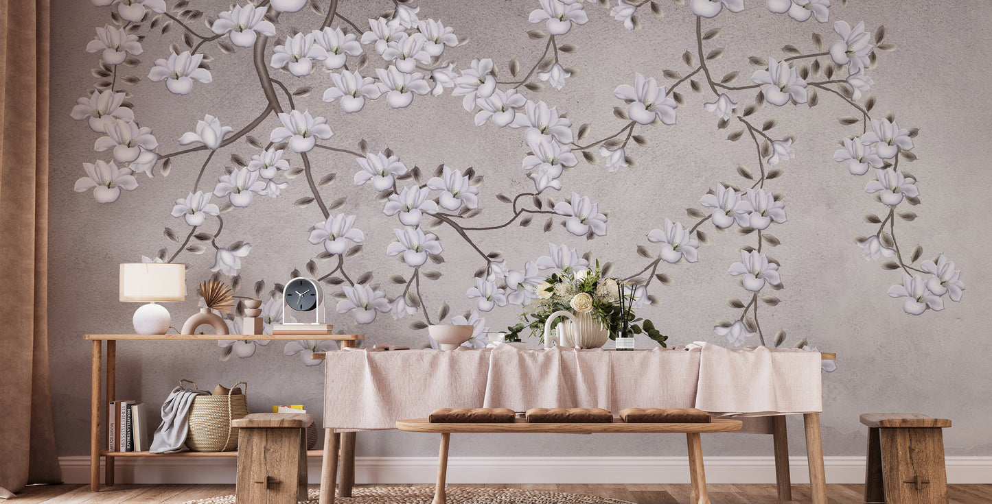 Stylish mural with floral mountain vibe
