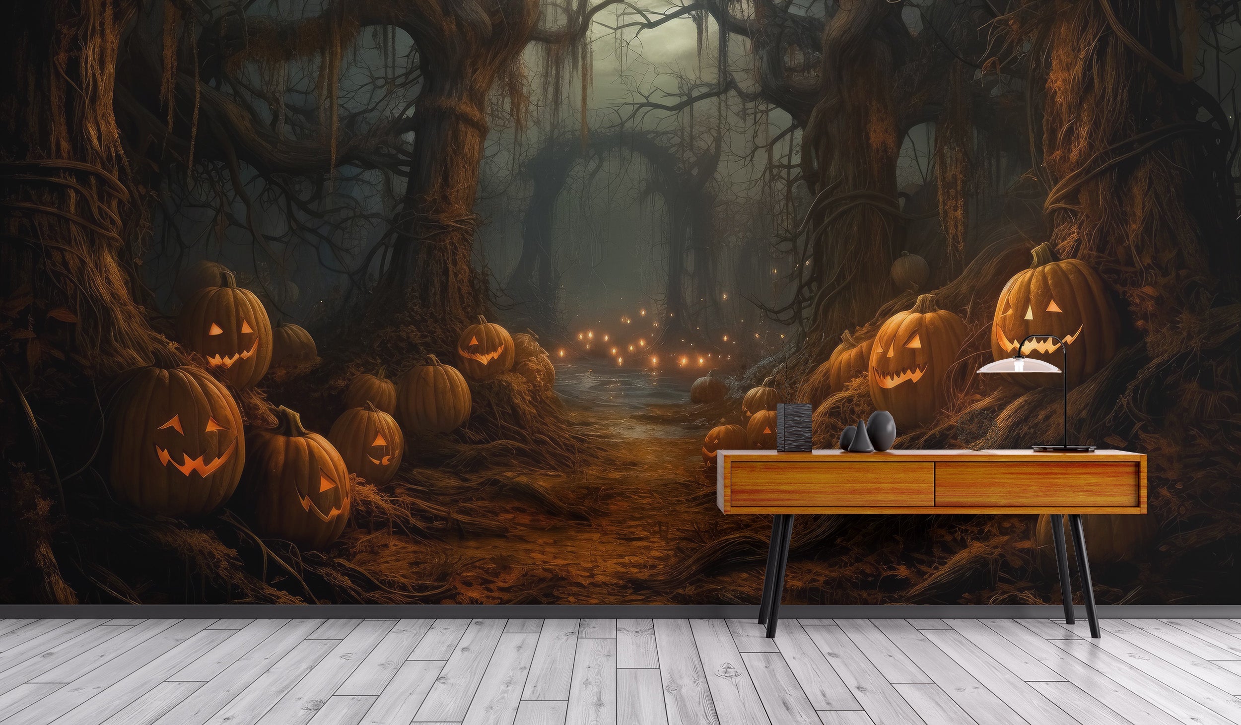 Eerie Pumpkin Forest Silhouette Wall Mural - Giffywalls