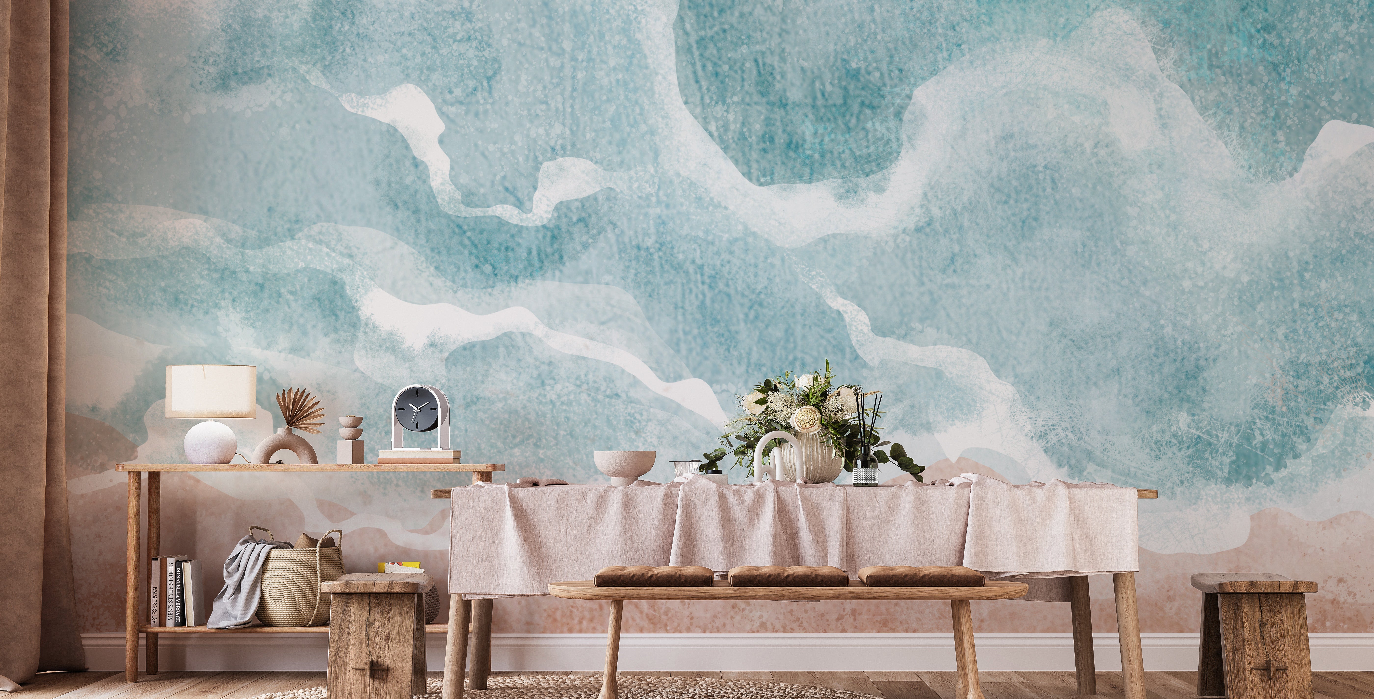 Boho sea waves beach mural for walls