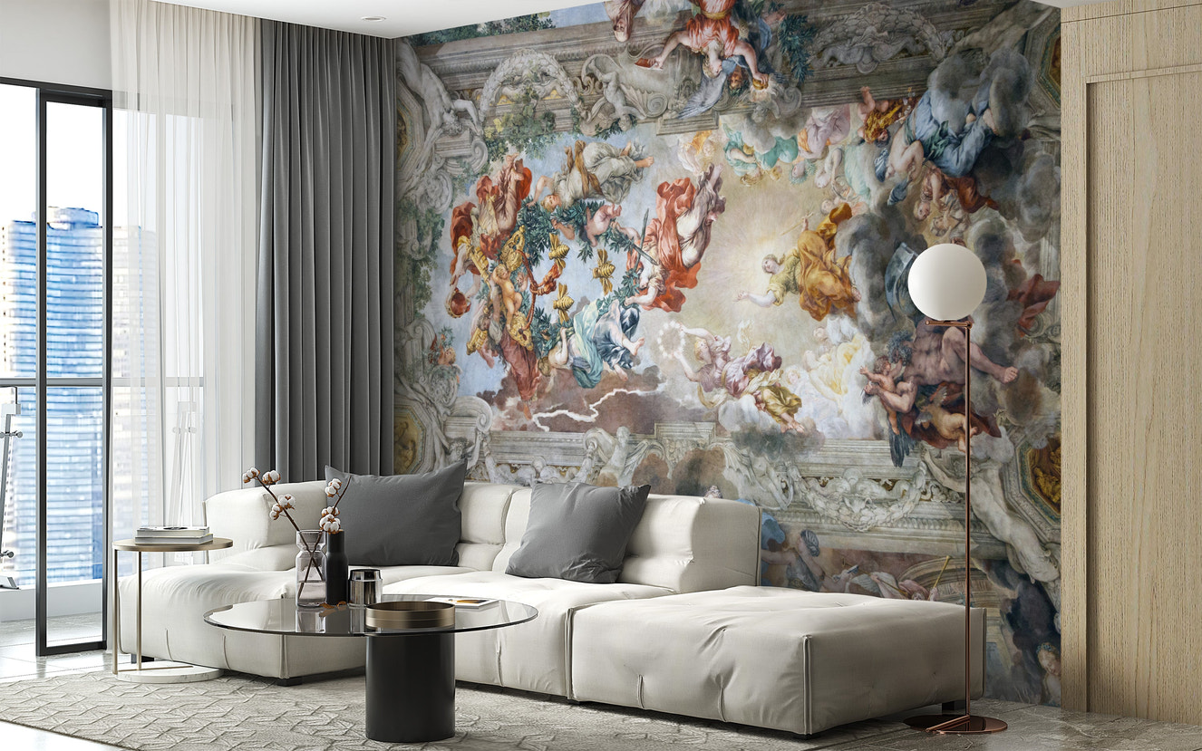 Baroque mural wallpaper design for ceilings