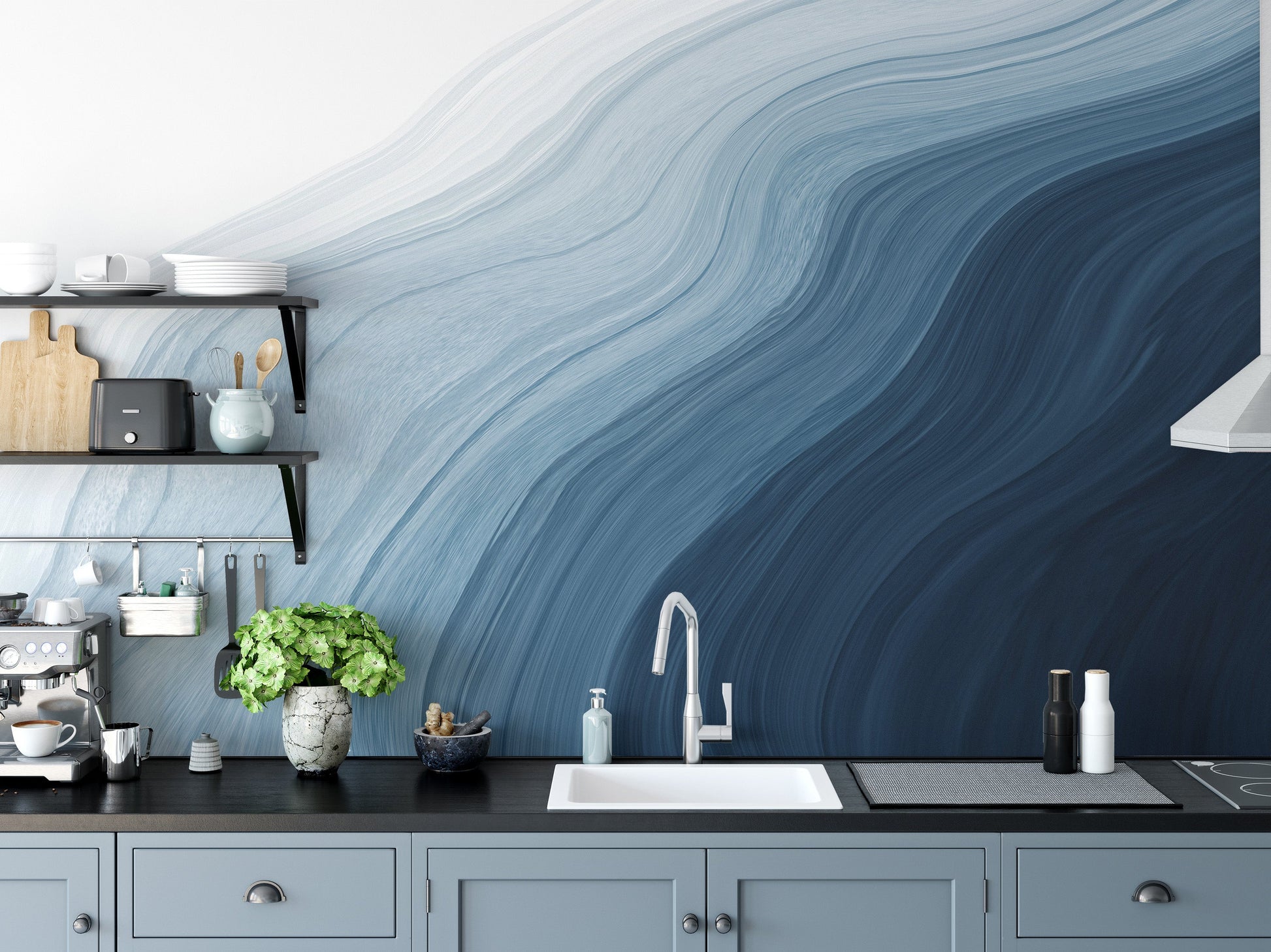 Elegant blue fluid art mural wallpaper