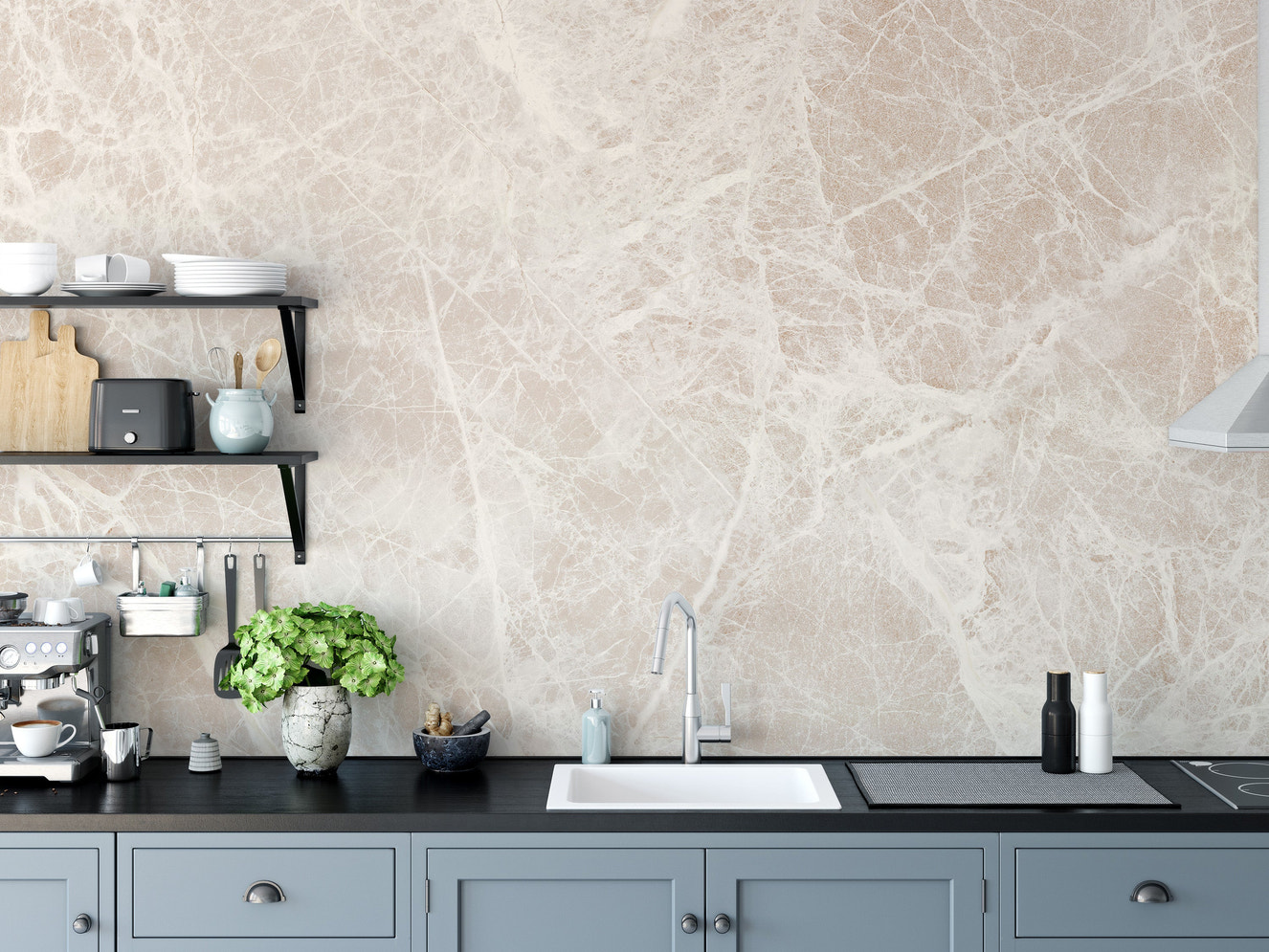 White Carrara marble texture wallpaper mural for kitchen
