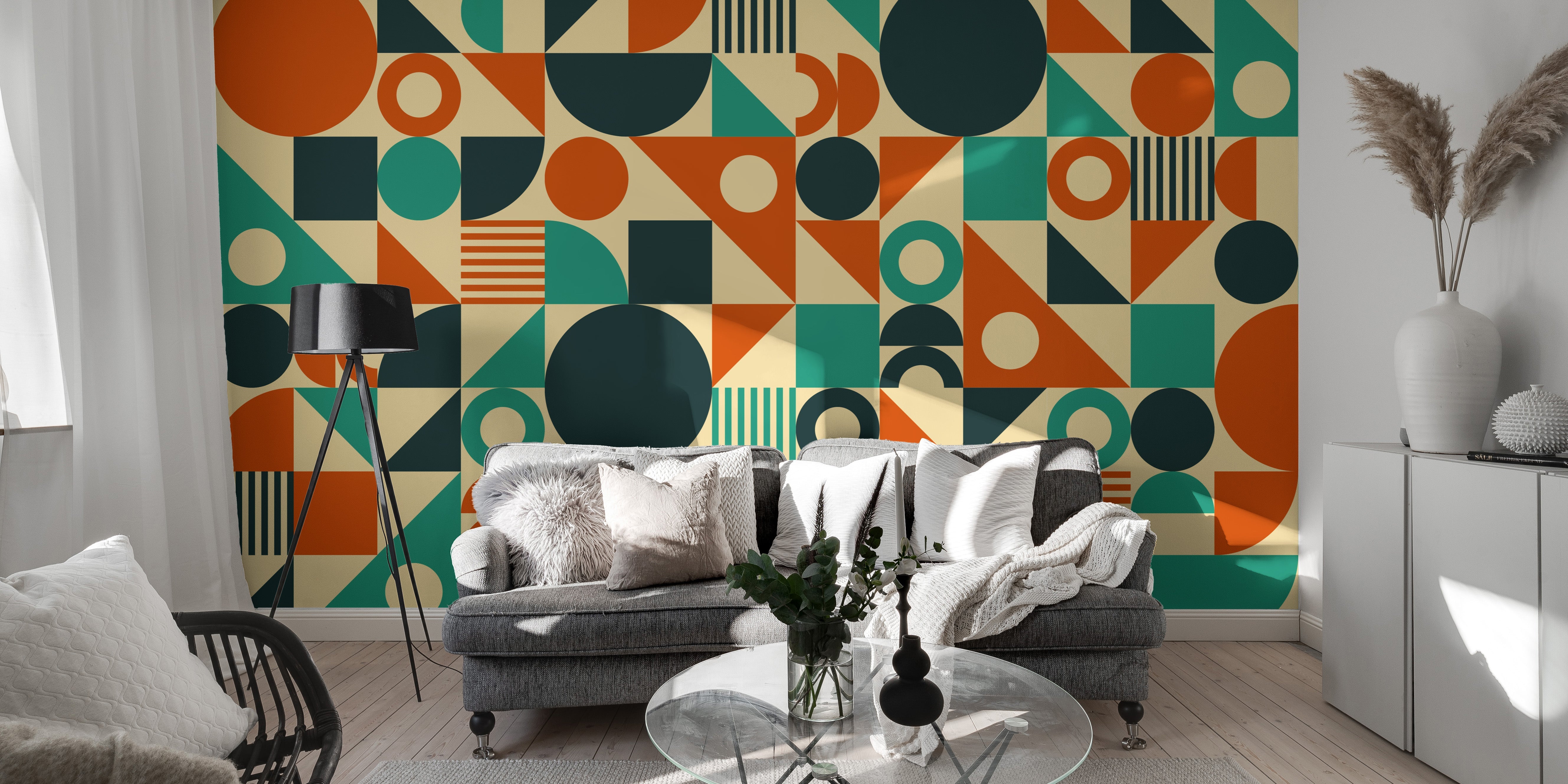 Orange & Green Mid Century Wallpaper Murals - Giffywalls