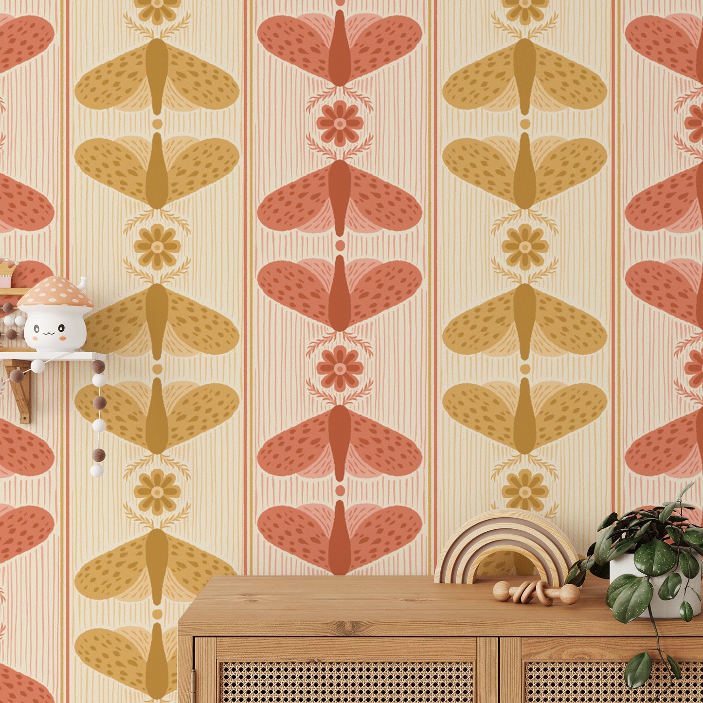 Artistic moth stripe wallpaper for creative and stylish spaces.
