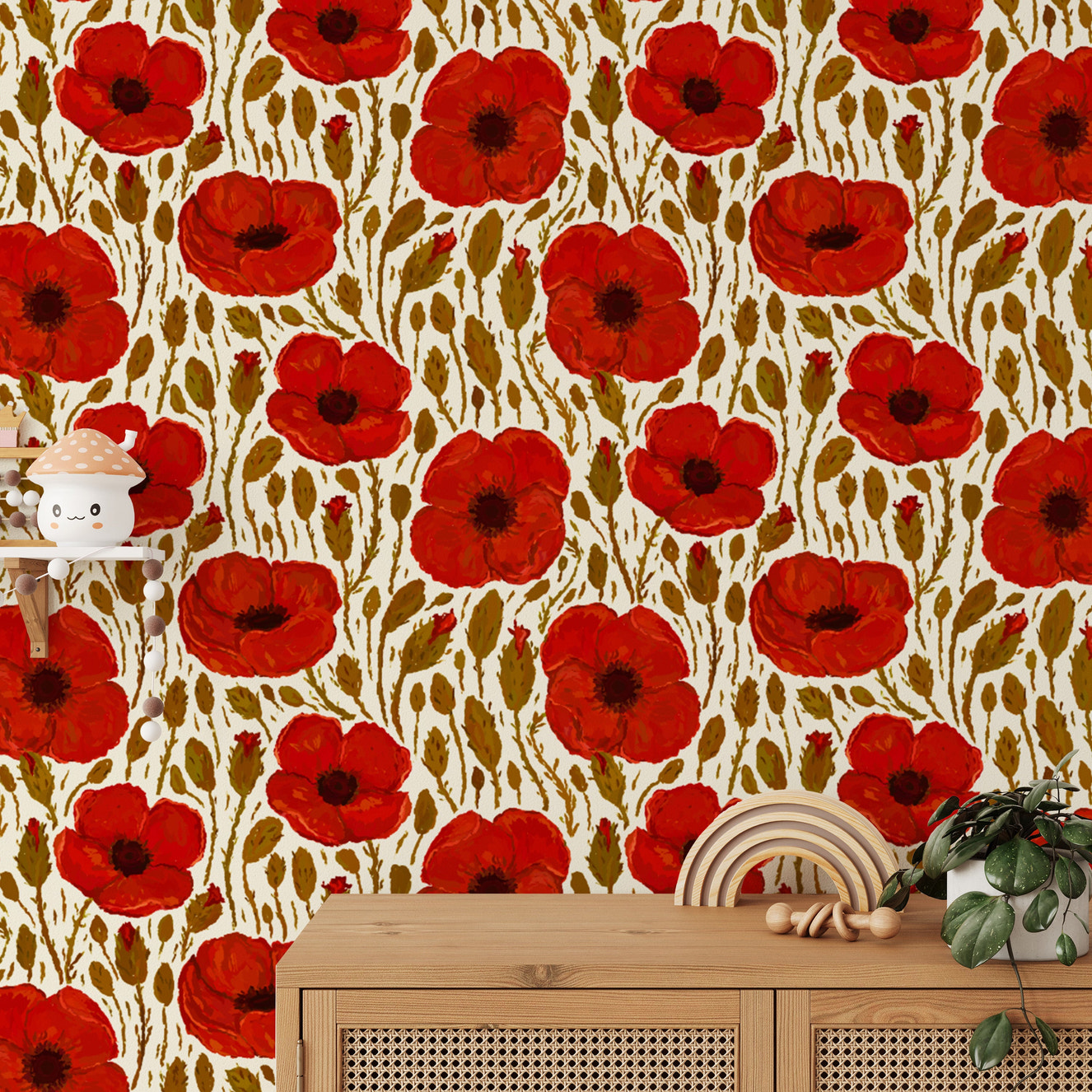 Elegant light red poppy removable wallpaper for a soft, romantic touch.
