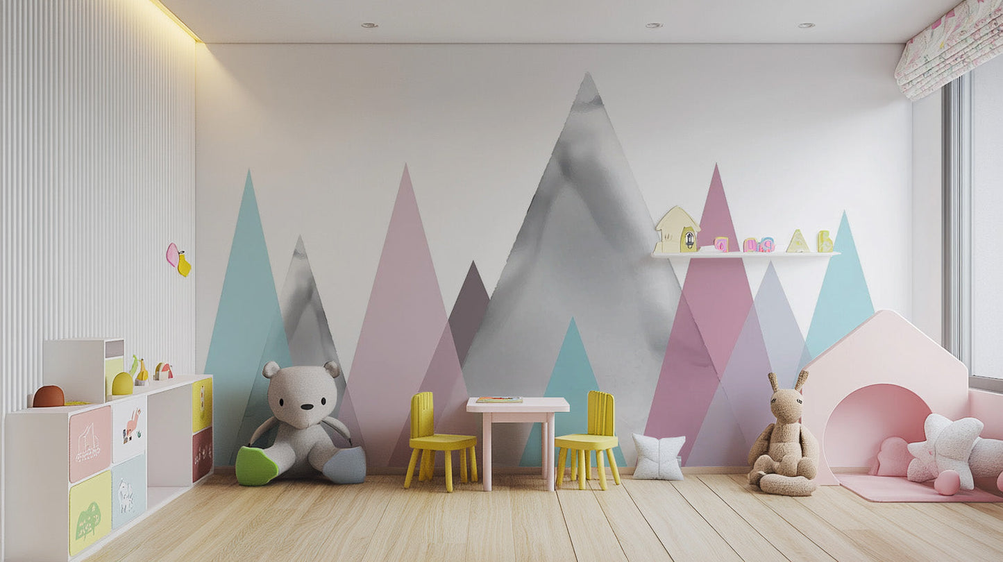 Kids Pastel Mountains Wallpaper Mural - Giffywalls