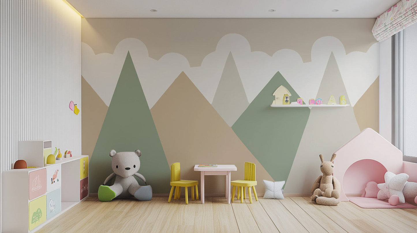 Earthy mountain mural for kids' room wallpaper
