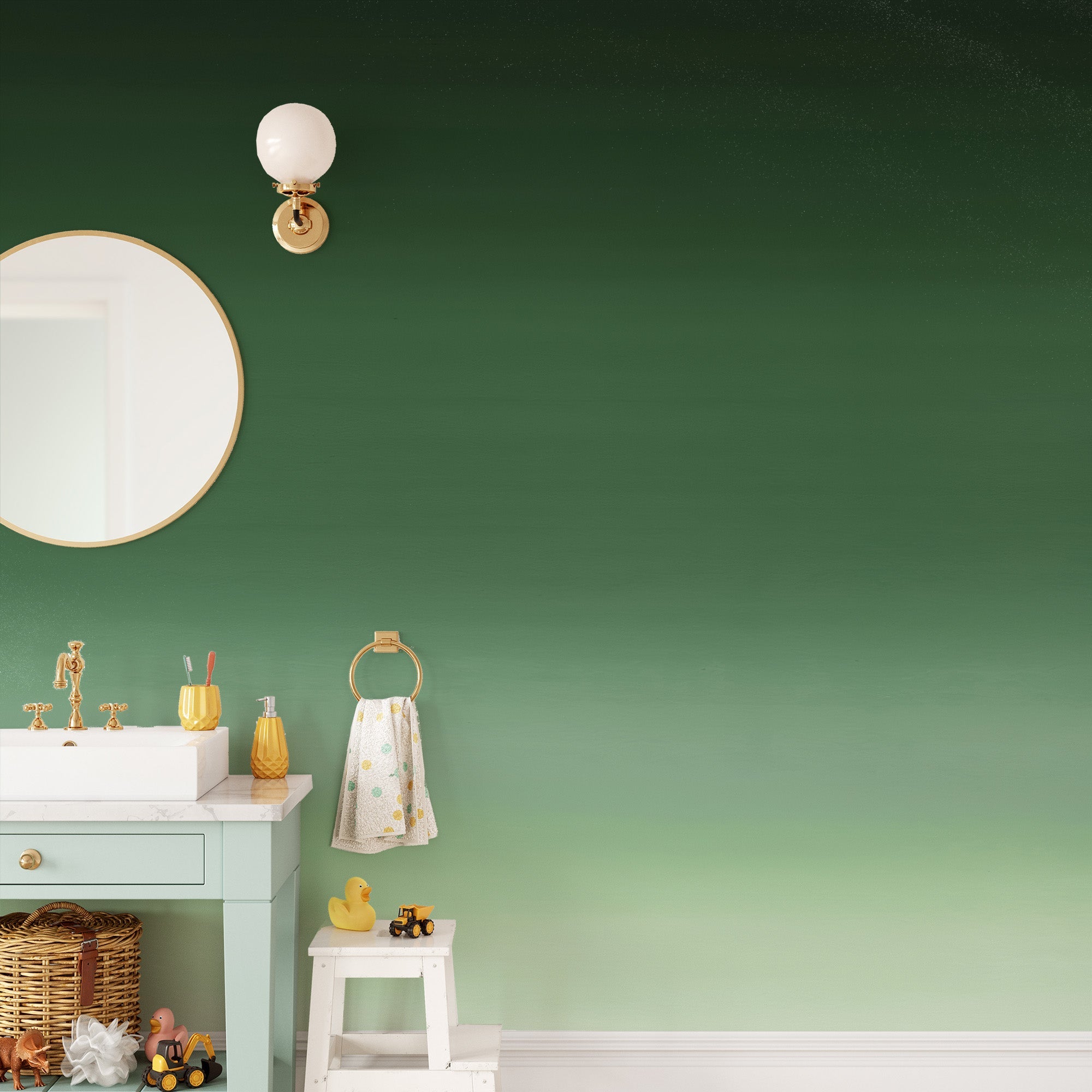 Create a calming ambiance with emerald whisper bathroom wallpaper.