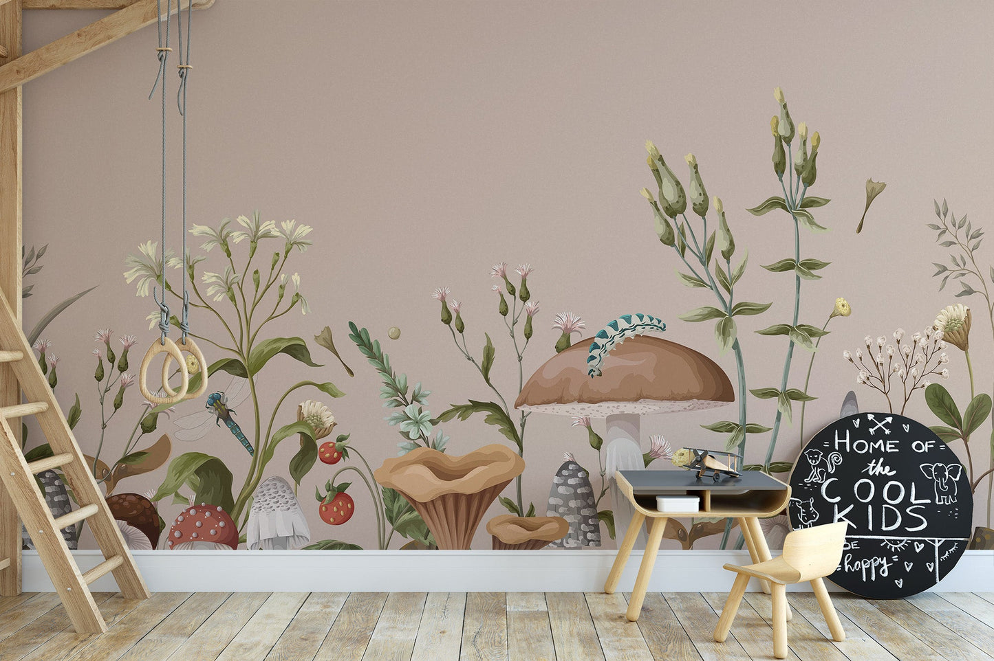 Enchanting Mushroom Garden Mural for a whimsical nursery space