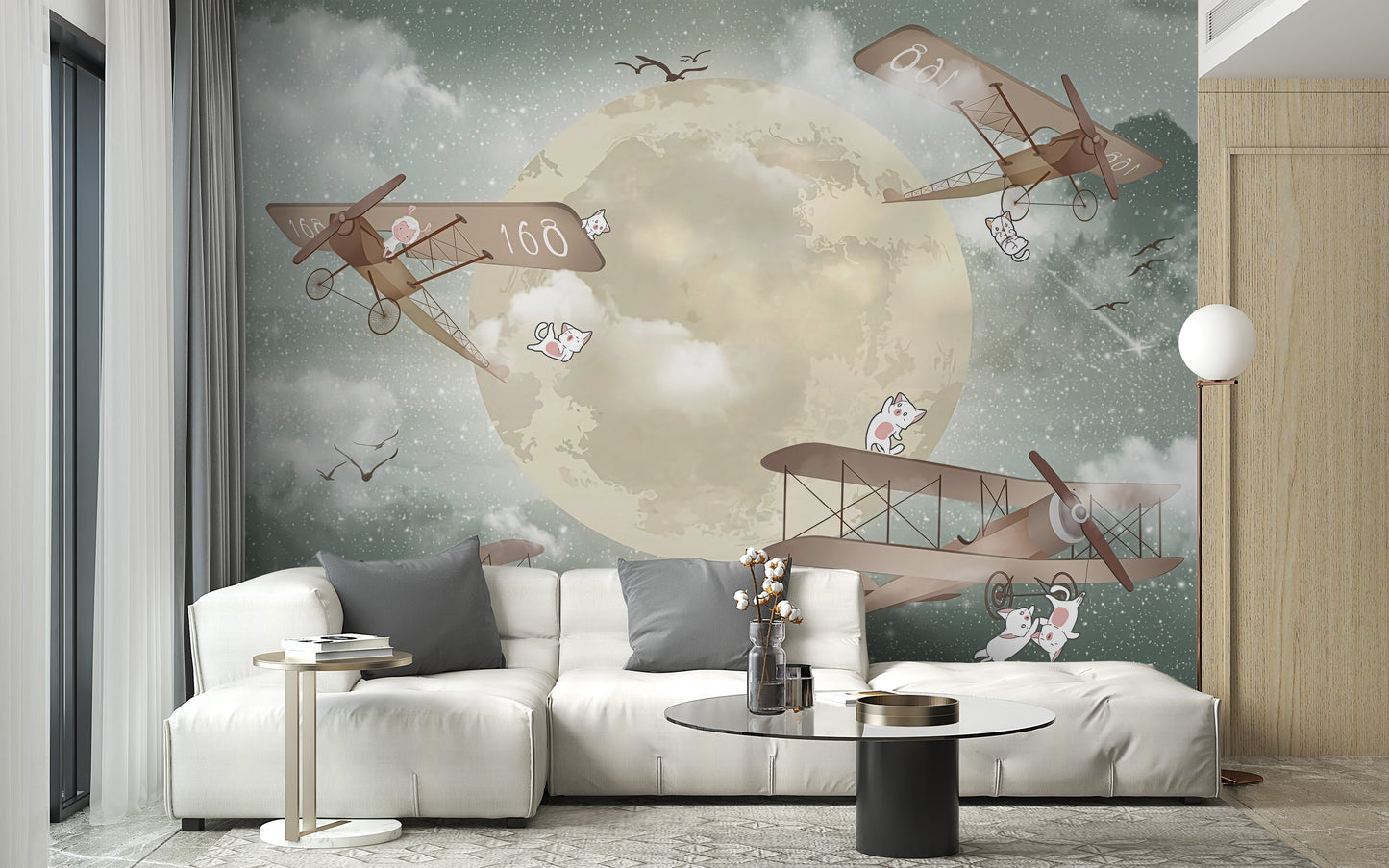 Moonlight Airplanes Wallpaper Murals - Giffywalls