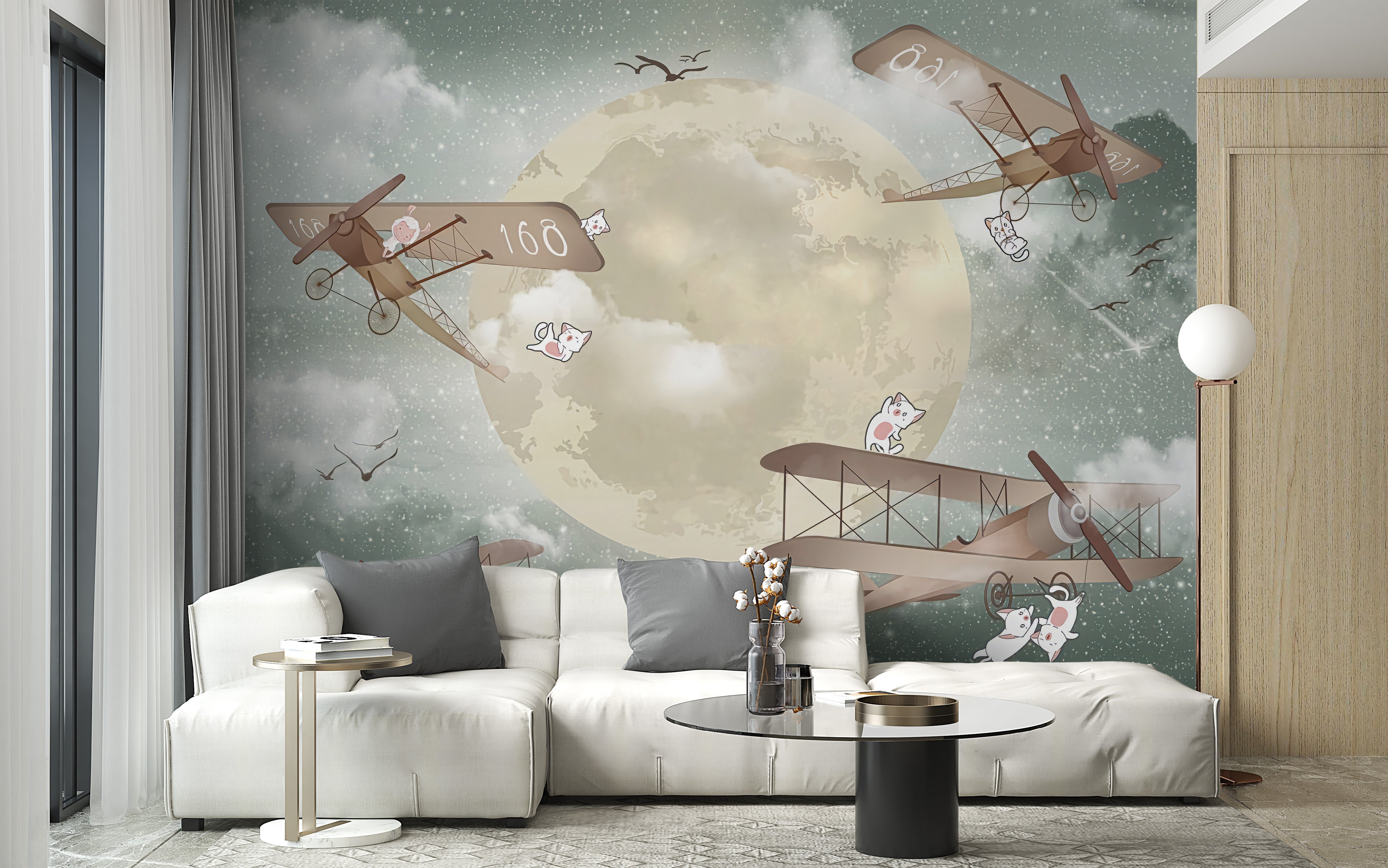 Moonlight Airplanes Wallpaper Murals - Giffywalls