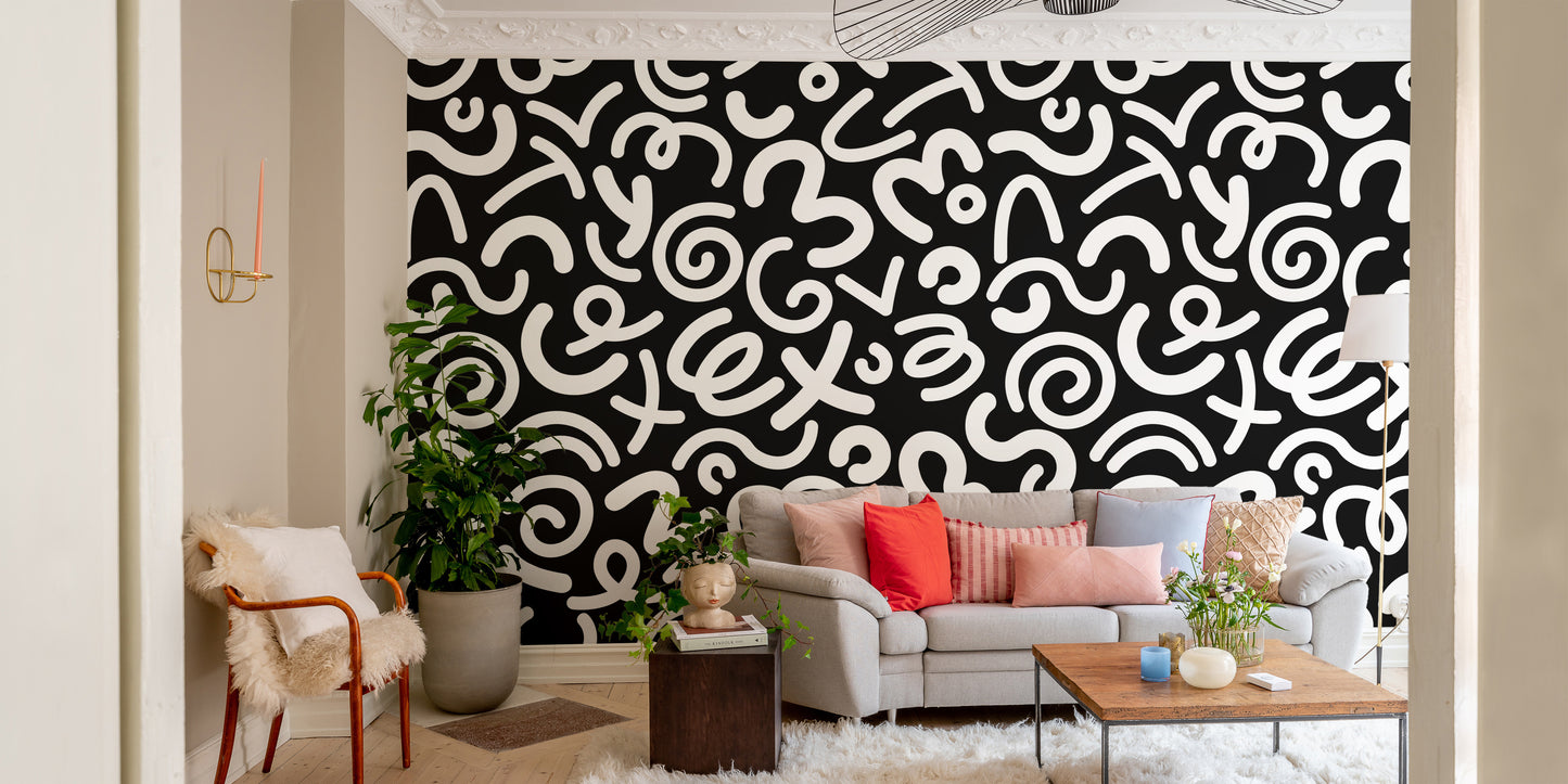 Black and White Abstract Doodle Wallpaper