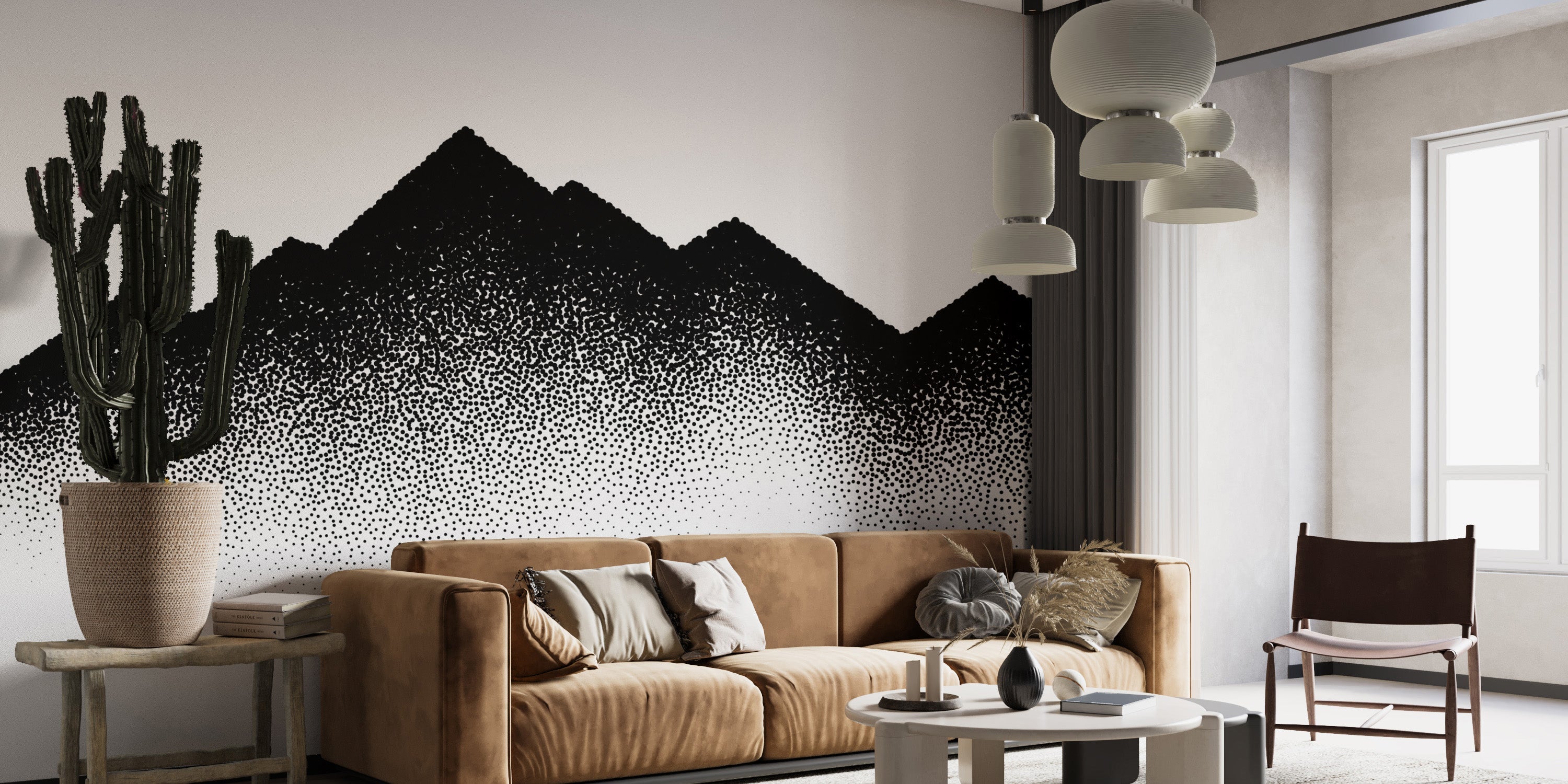 Serene mountain wave dots wallpaper