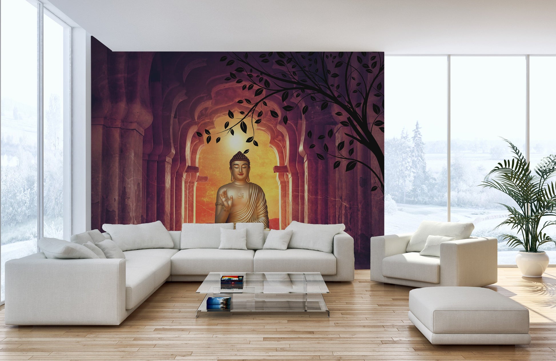 Ancient Temple Buddha Tree Wall Mural - Giffywalls