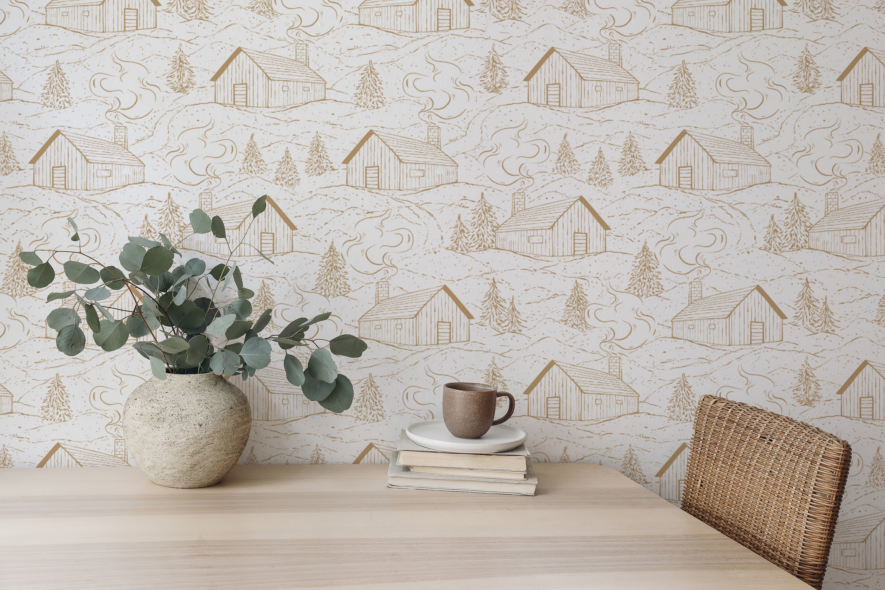 Minimalist tan smokey cabins wallpaper for subtle, elegant walls.
