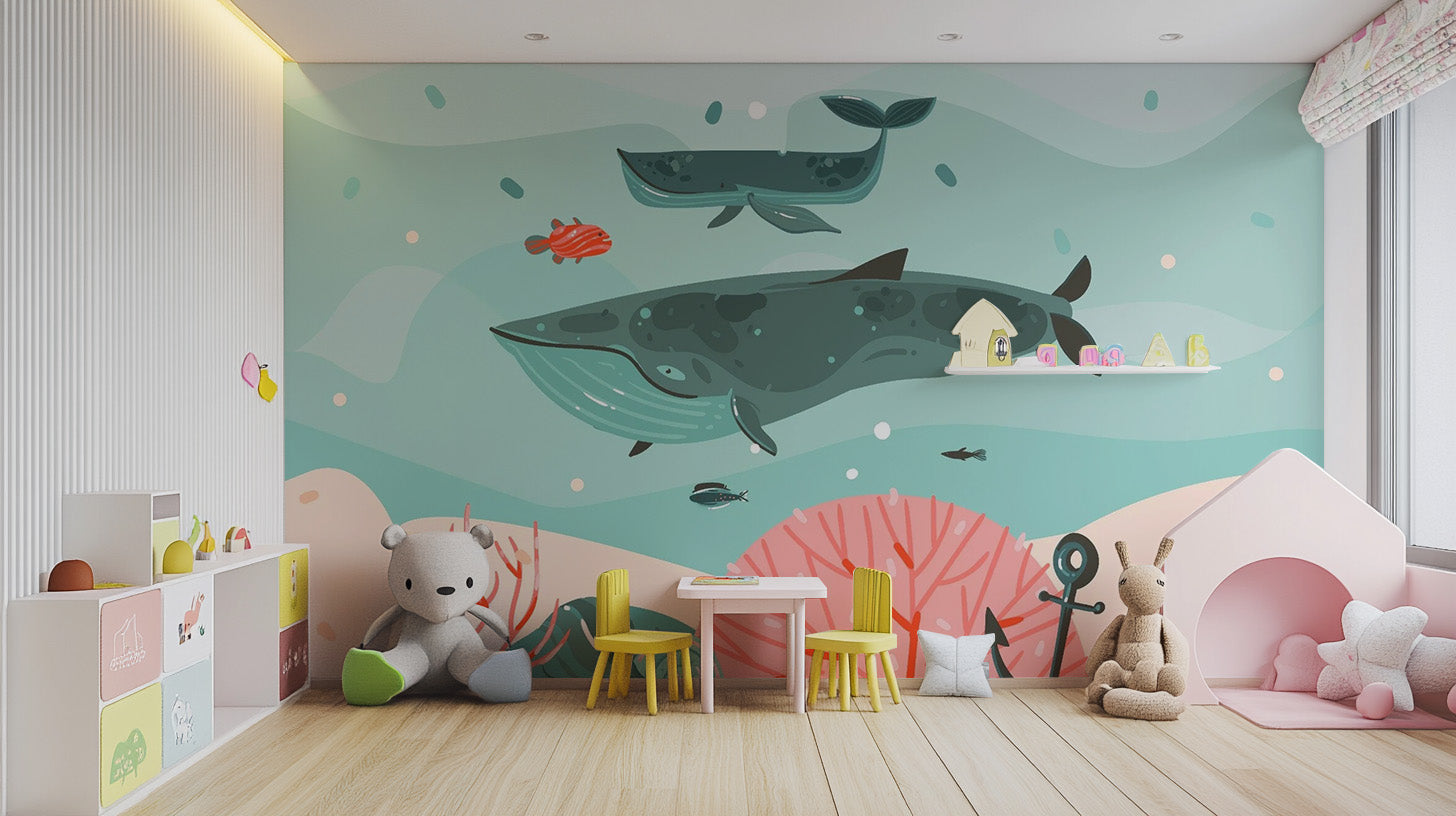 Whale Adventure Underwater Wallpaper Mural for Kids - Giffywalls