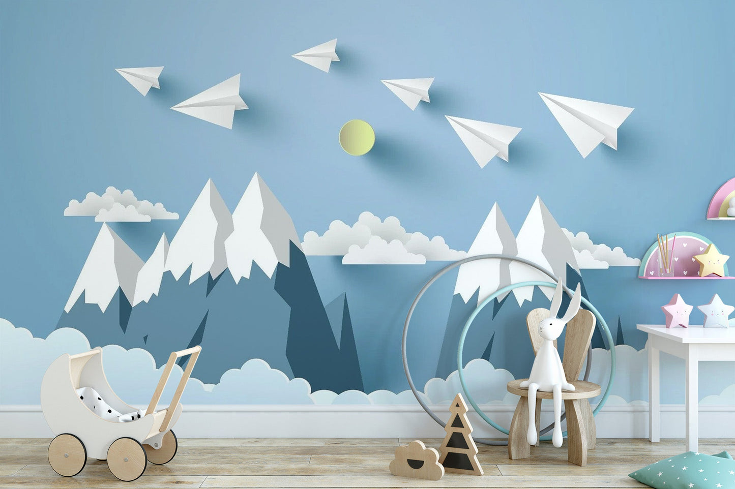 Kids Flying Planes on Mountain Wallpaper Mural design
