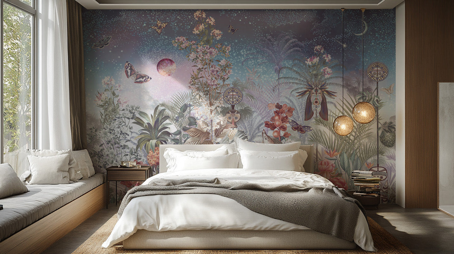 Mystic Garden Lunar Solar Flower Tapestry Mural - Giffywalls