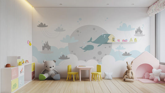 Cute Baby Room Cartoon Fish Wallpaper Mural design
