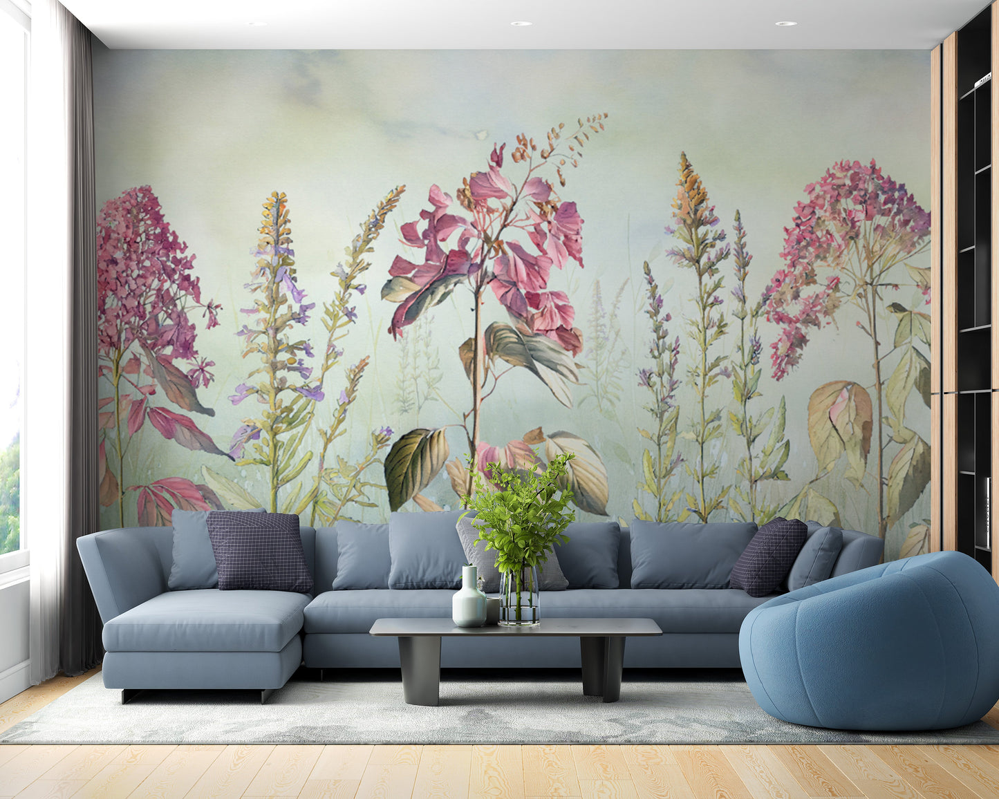 Wild Flowers Meadows Blue Wallpaper Murals - Giffywalls