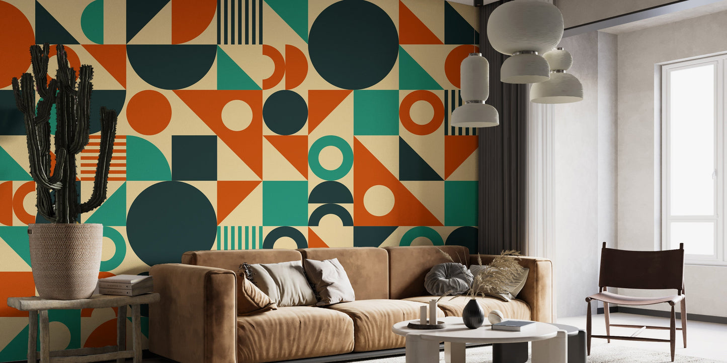 Orange & Green Mid Century Wallpaper Murals - Giffywalls