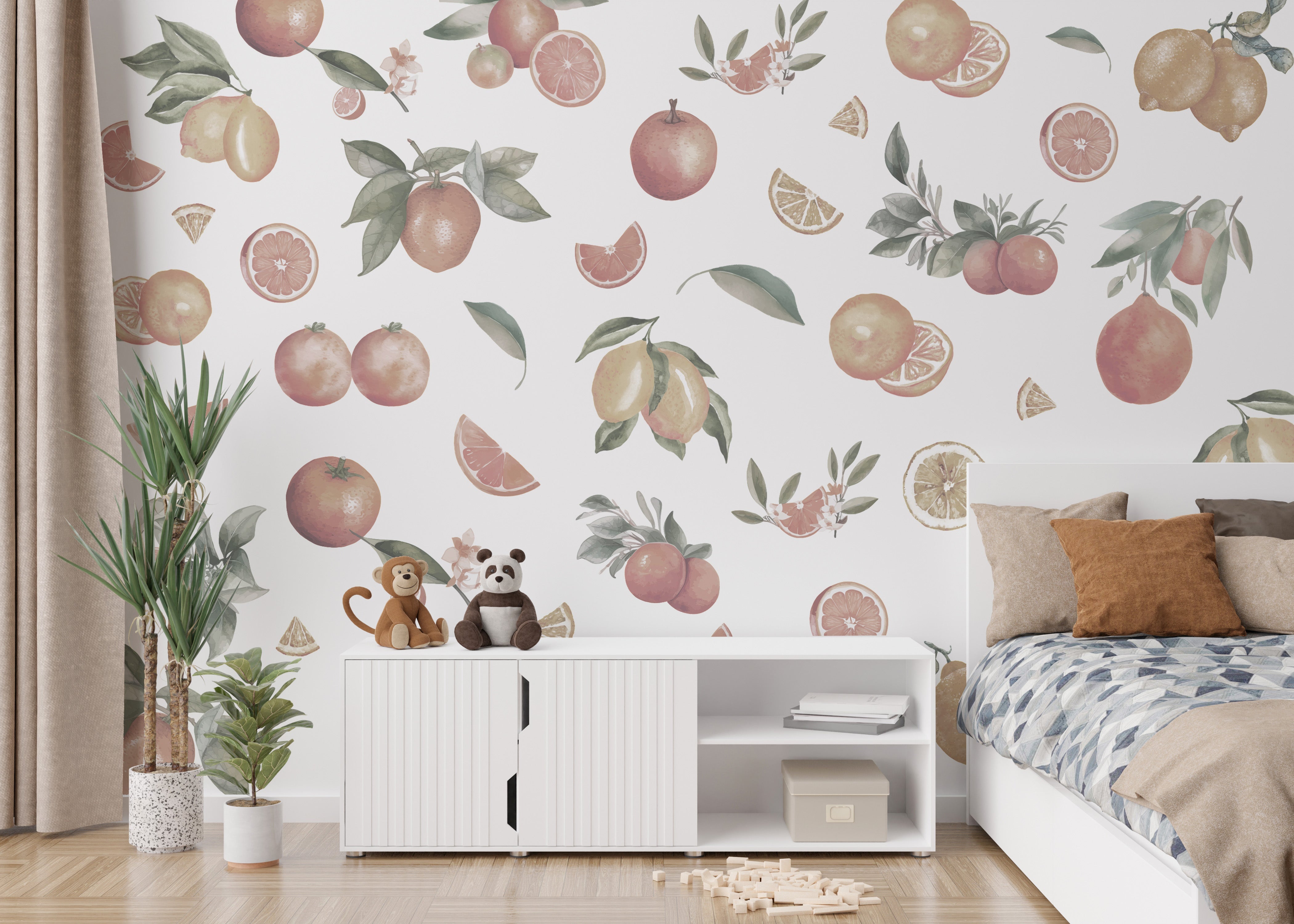 Artistic Citrus Orchard Delight wallpaper mural design