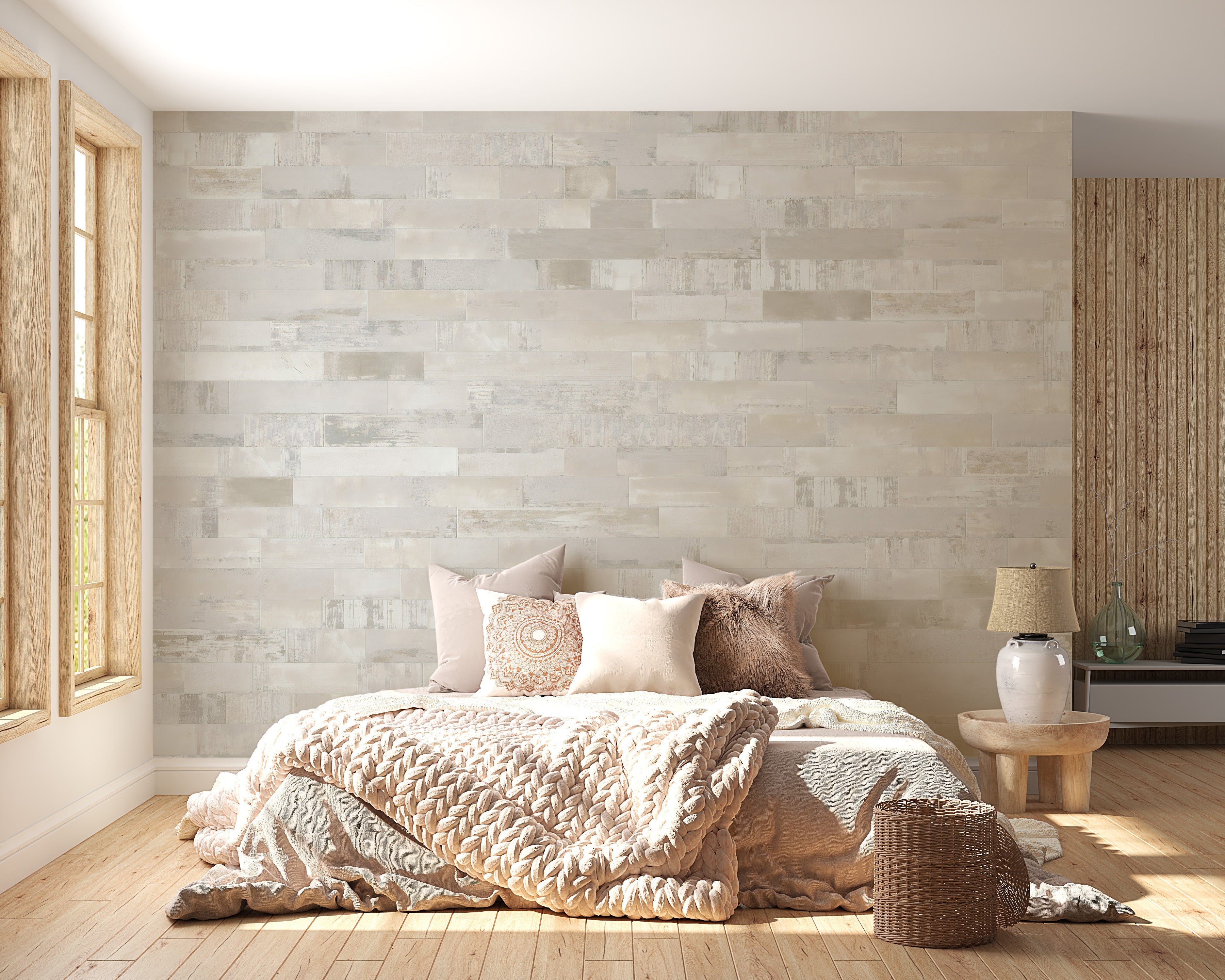 Stylish beige brick textured wallpaper for rooms