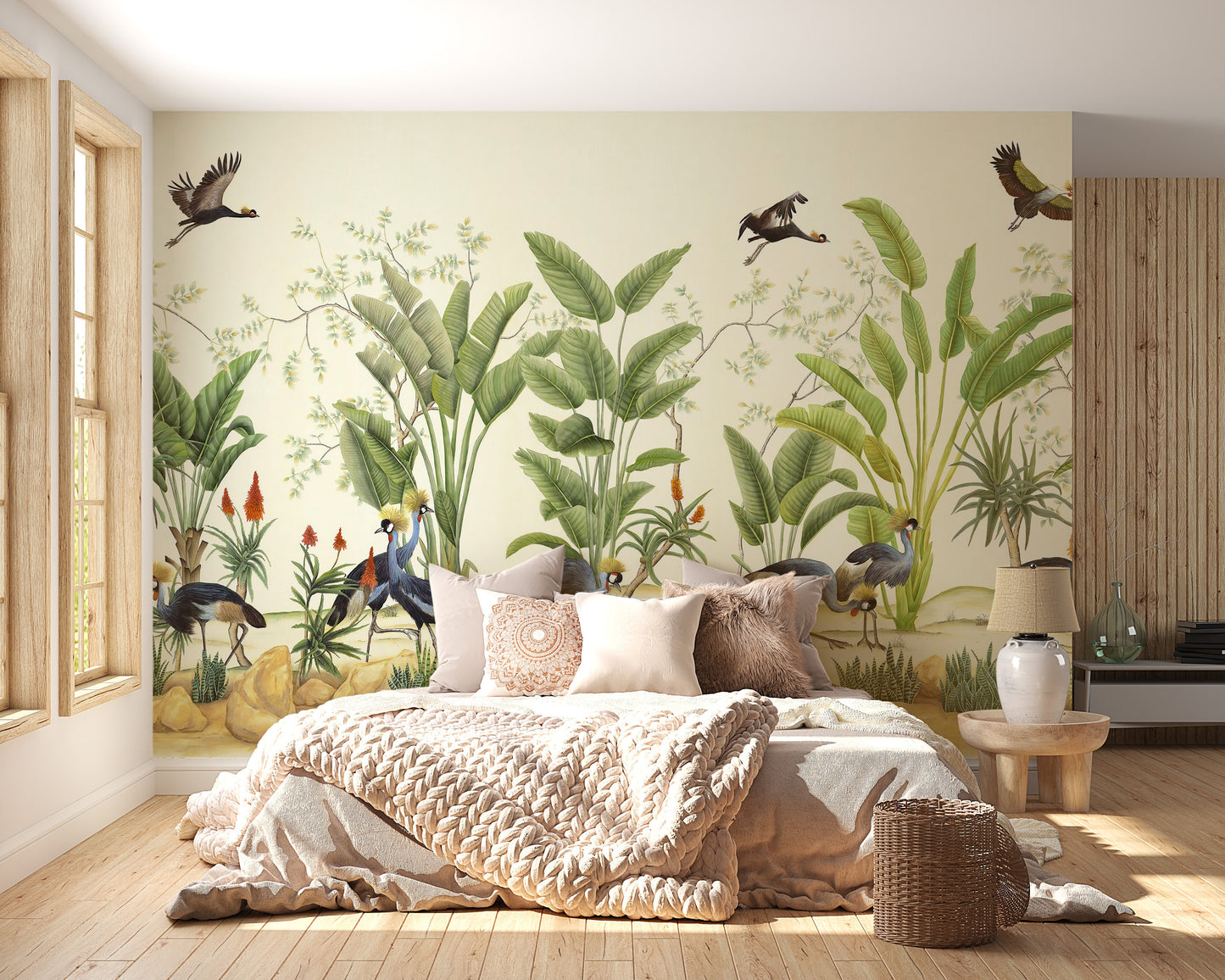 Tropical Grey Crane Wallpaper Murals - Giffywalls