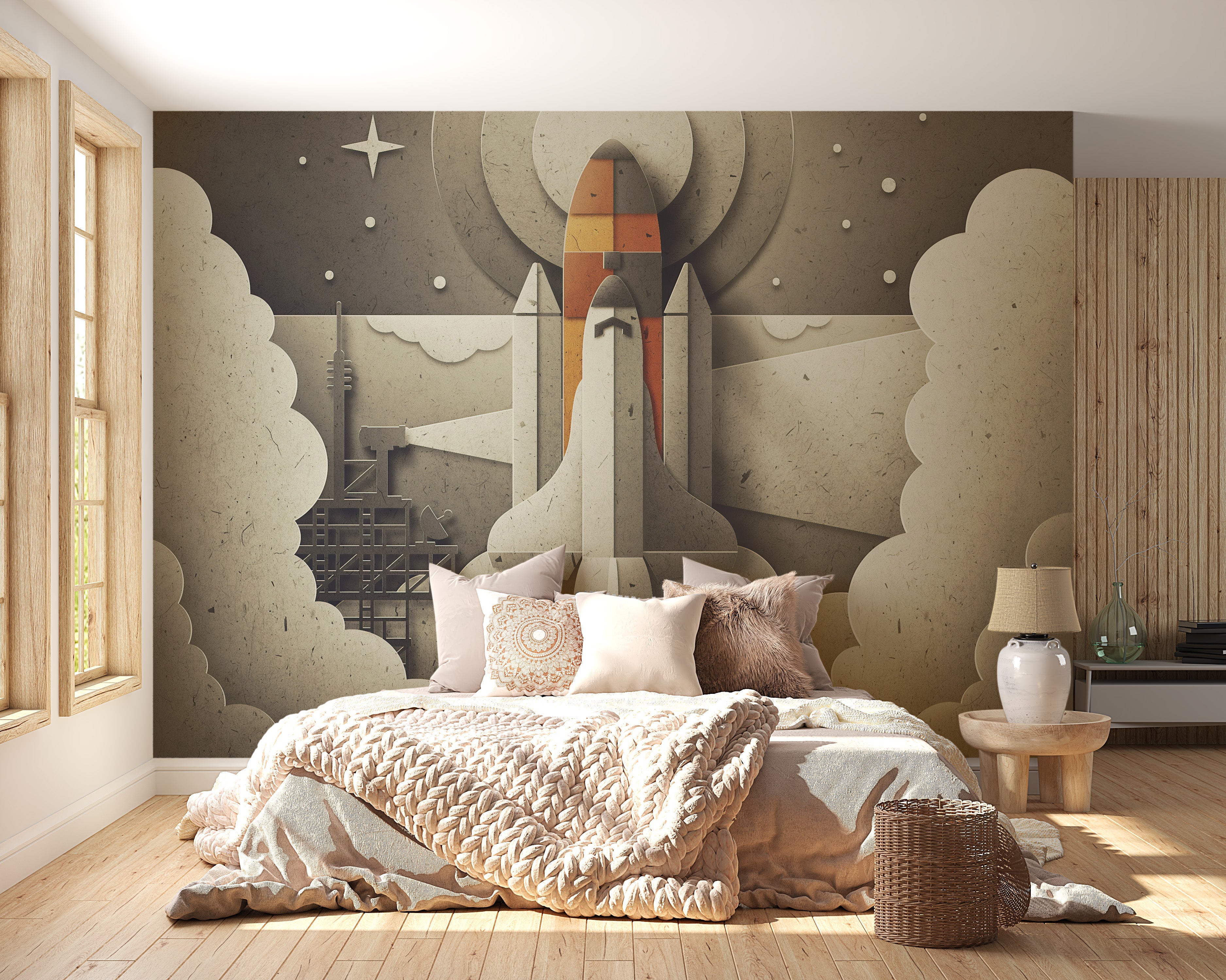 Retro Space Rocket Wallpaper for kids - Giffywalls