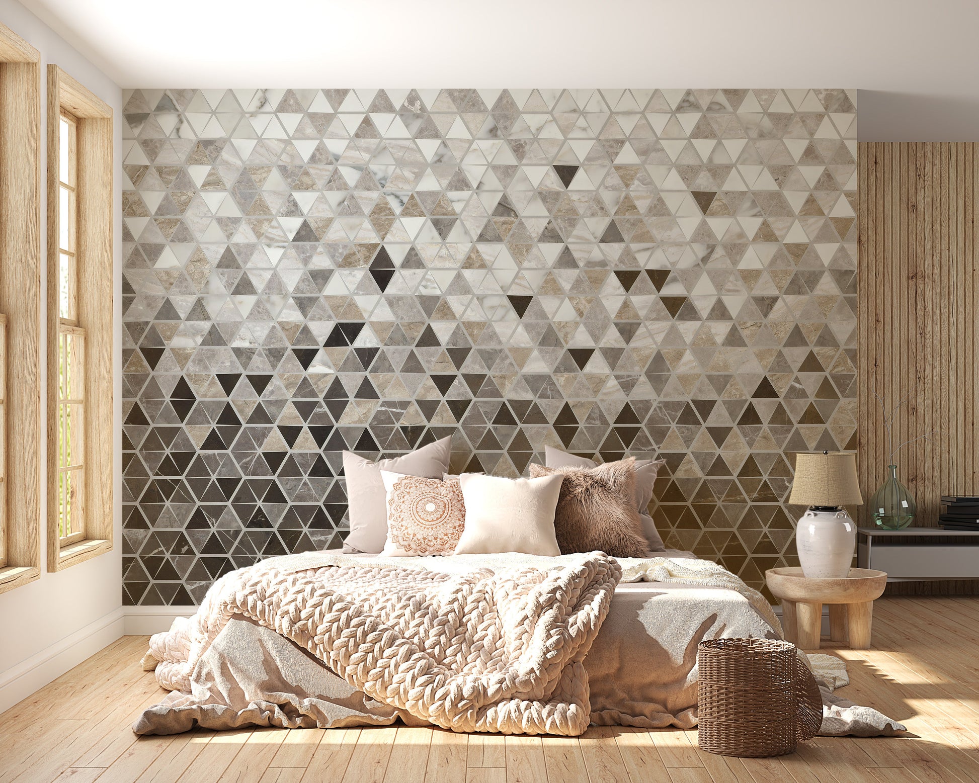 Sepia Triangle Tiles Wallpaper Mural - Giffywalls