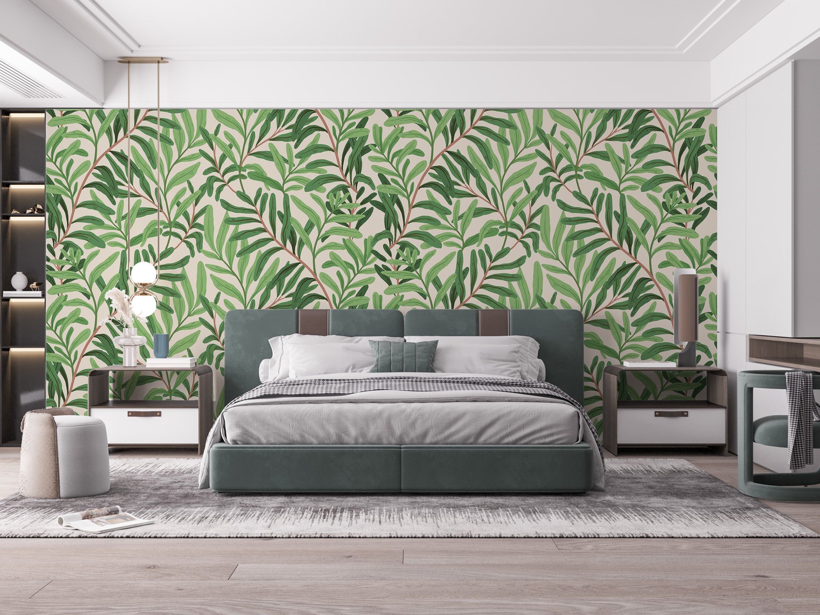 Serene nature mural featuring lush leaves