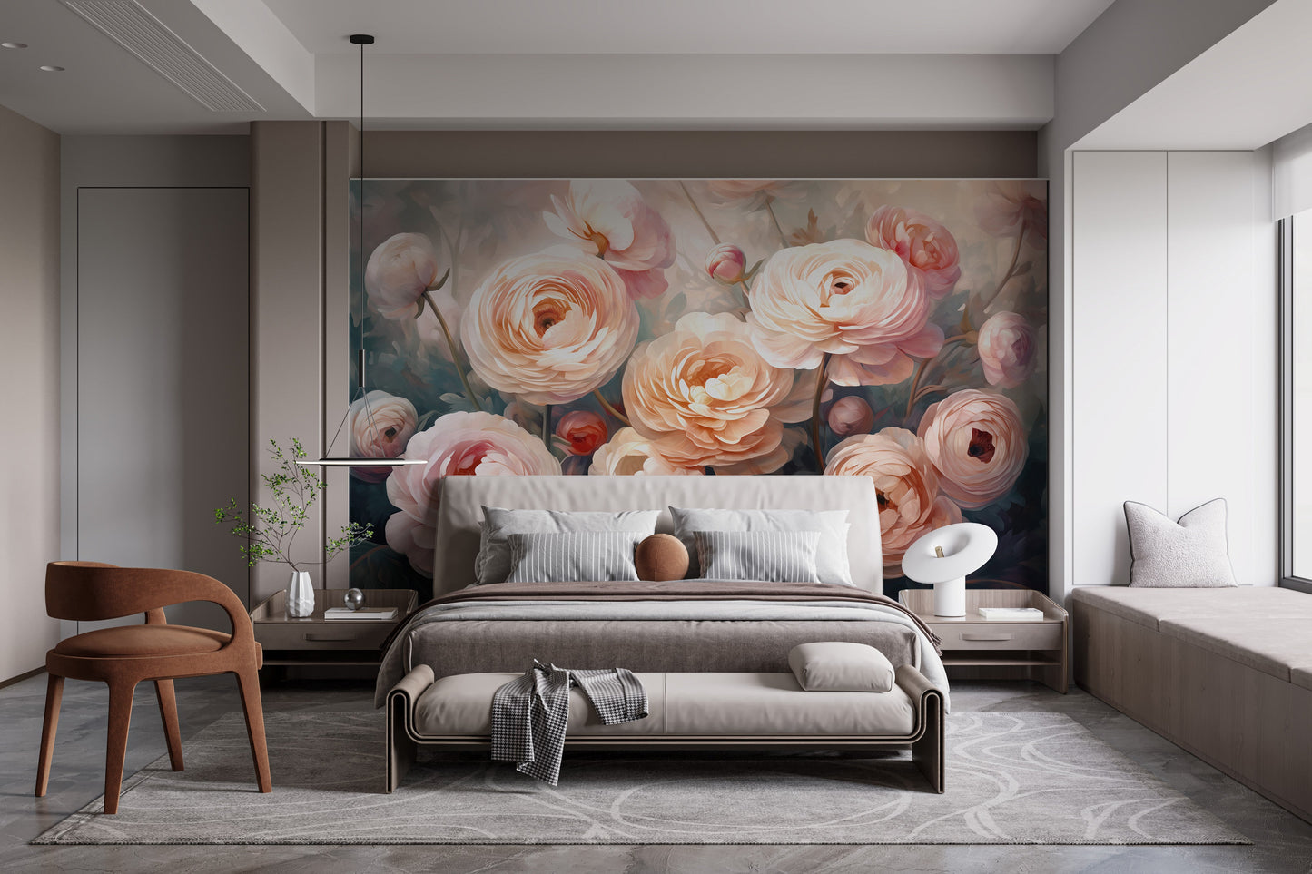 Ranunculus Pink Flower Wallpaper Mural - Giffywalls