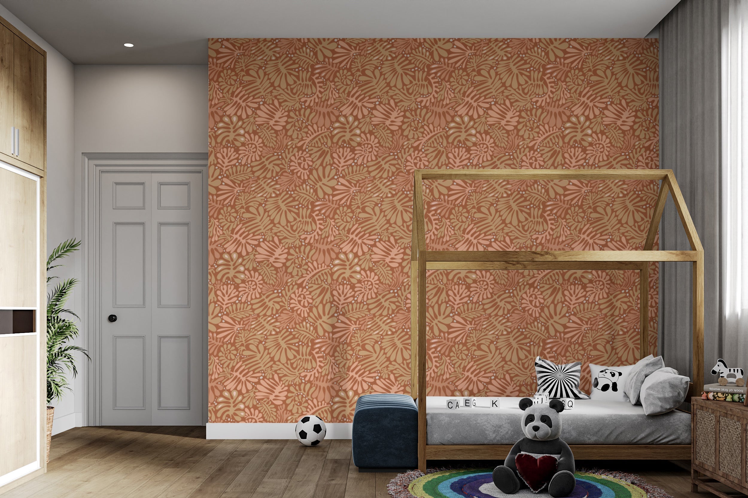 Chic rustic wallpaper with Matisse leaf motifs