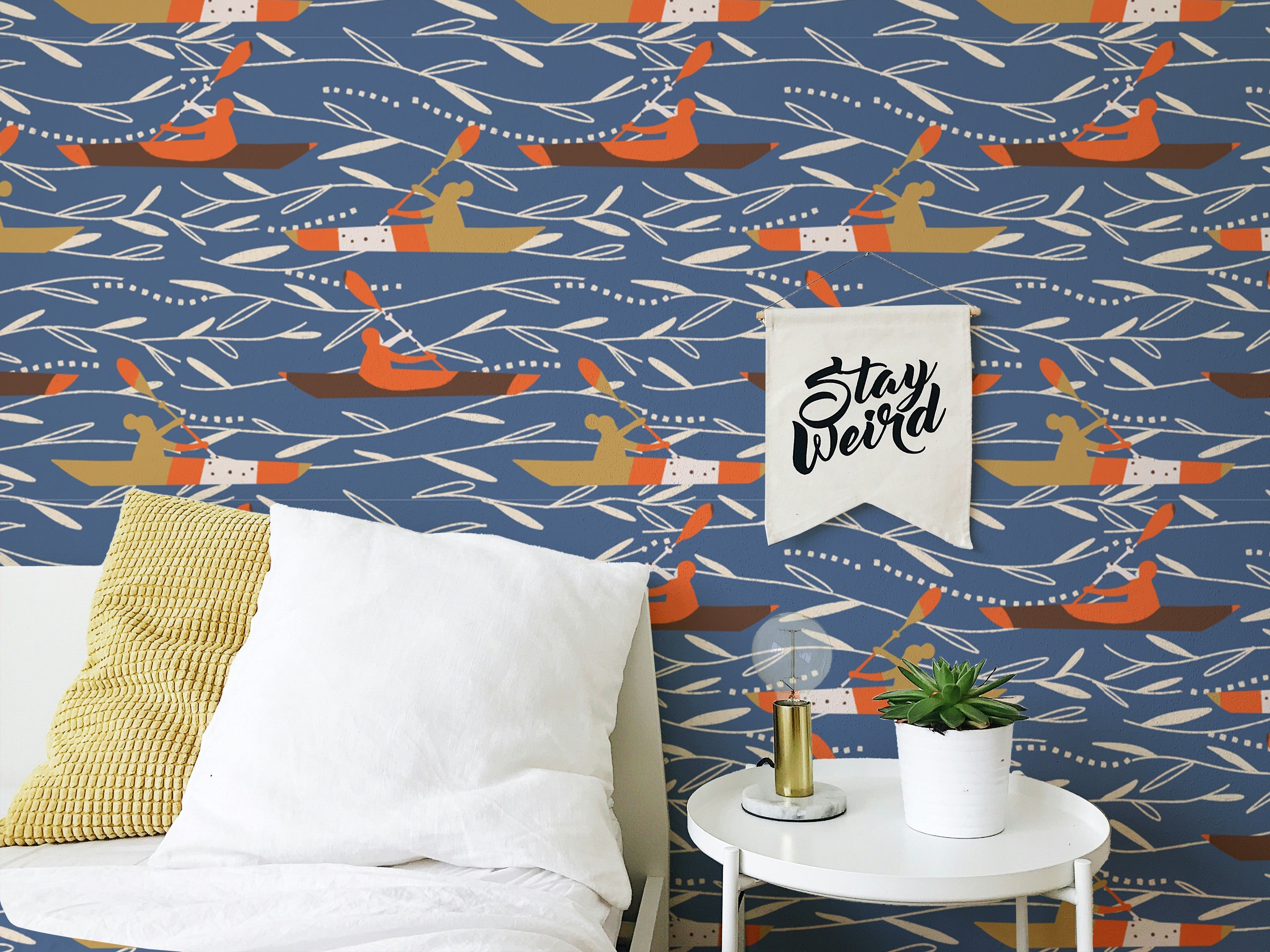 Outdoor-inspired canoeing wallpaper pattern
