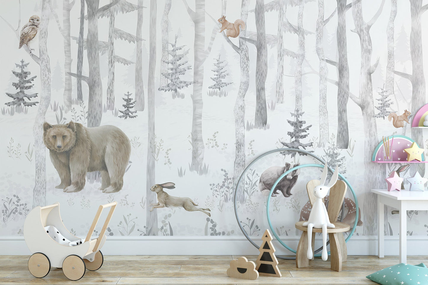 Woodland creature wallpaper for nursery
